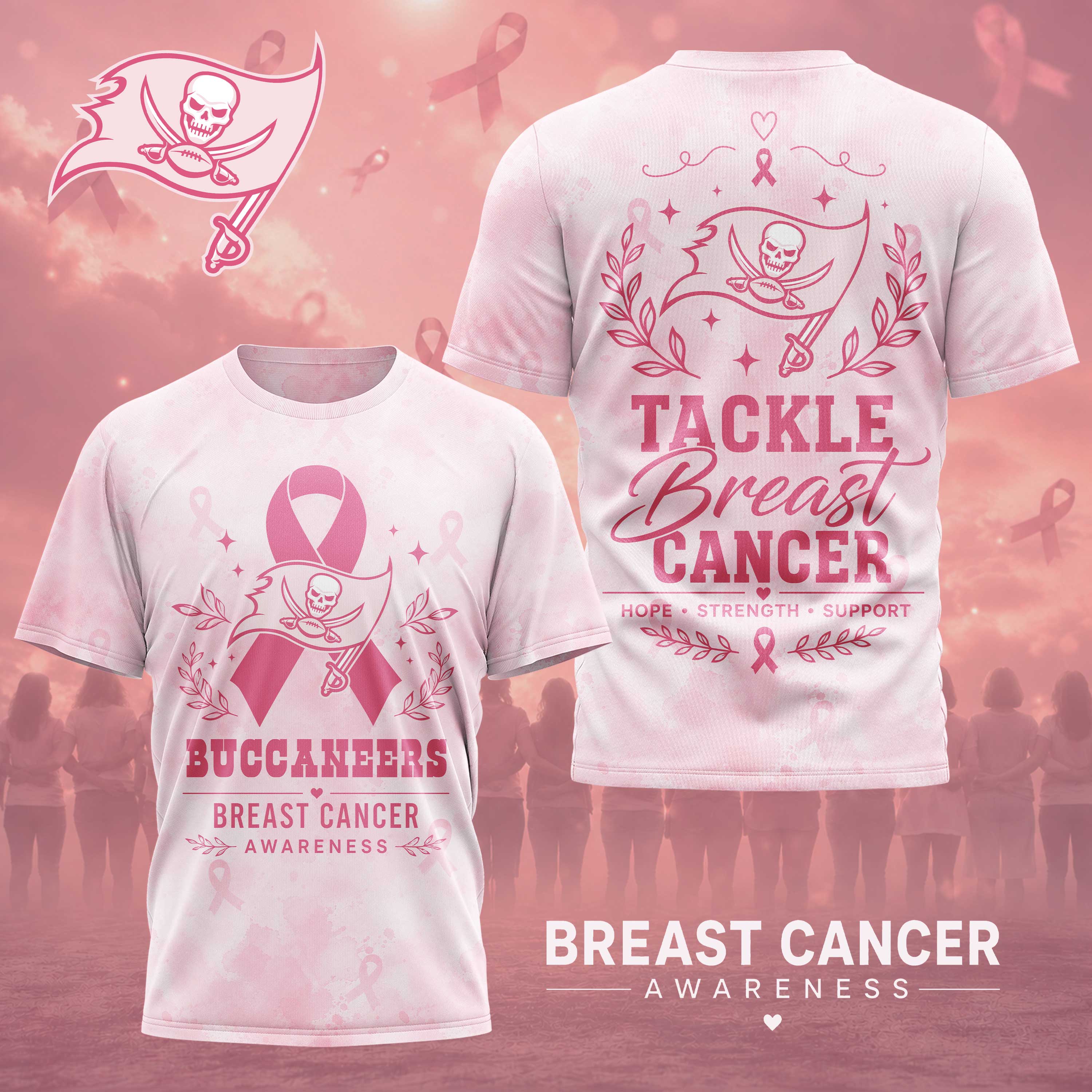Tampa Bay Buccaneers x Premium NFL Hope Strength Support Breast Cancer 3D T-Shirt – Limited Edition TTH200508 - Image 2