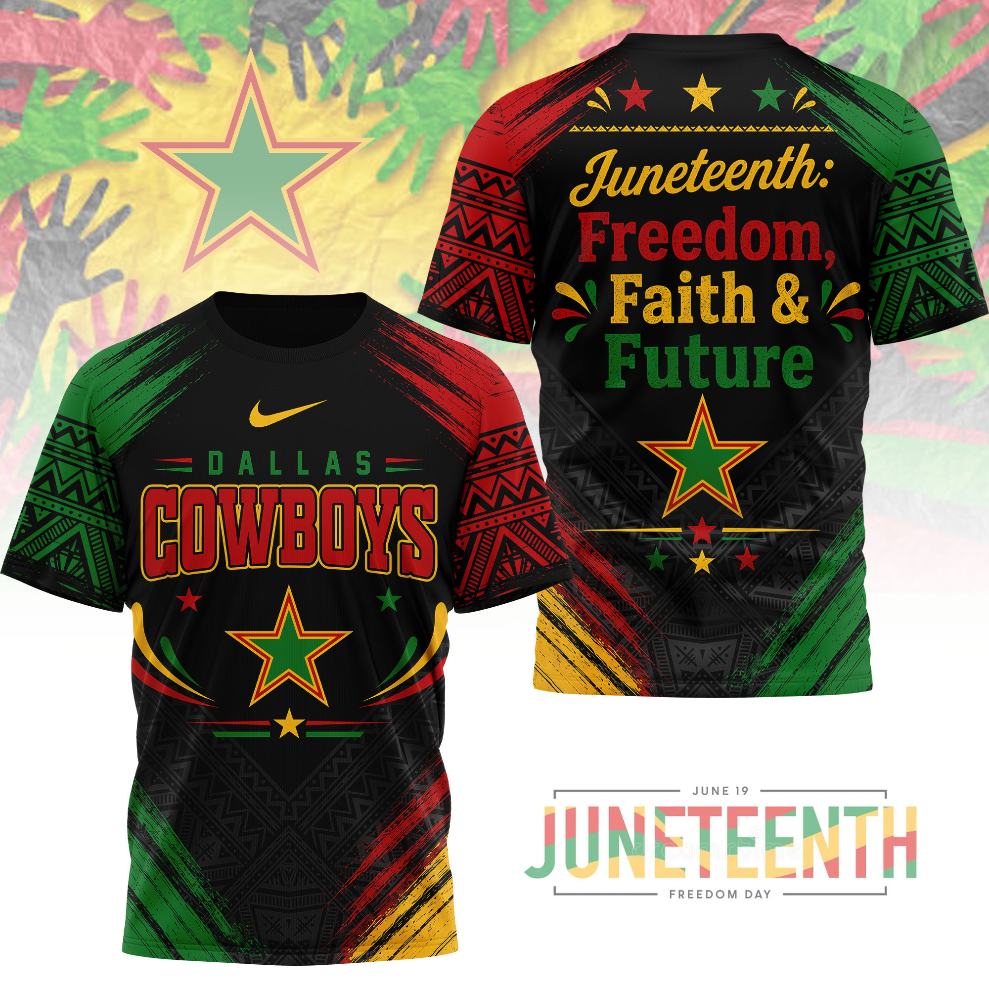 Dallas Cowboys x Premium NFL Juneteeth Freedom Faith & Future 3D T-Shirt – Limited Edition TTH200504 - Image 2