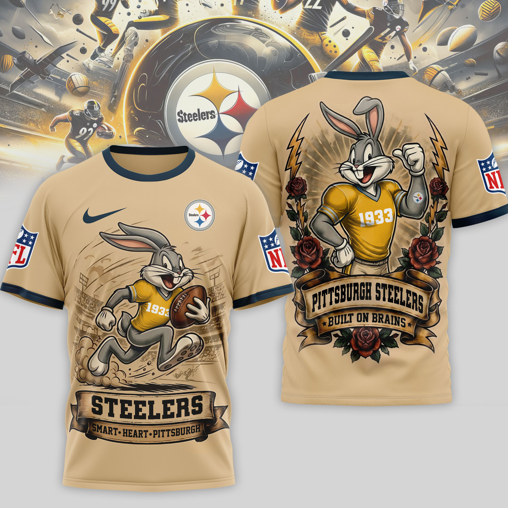 Pittsburgh Steelers x Premium NFL Old School Game Day 3D T-Shirt – Limited Edition TTH200506 - Image 2
