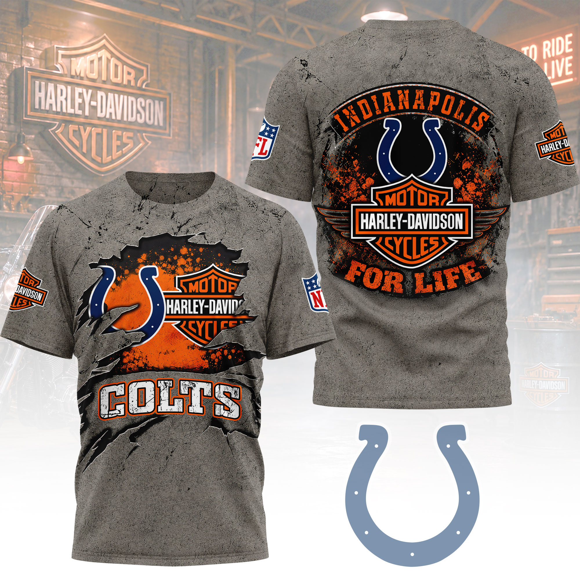 Indianapolis Colts x Premium NFL Harley Davidson For Life 3D T-Shirt – Limited Edition TTH200510 - Image 2