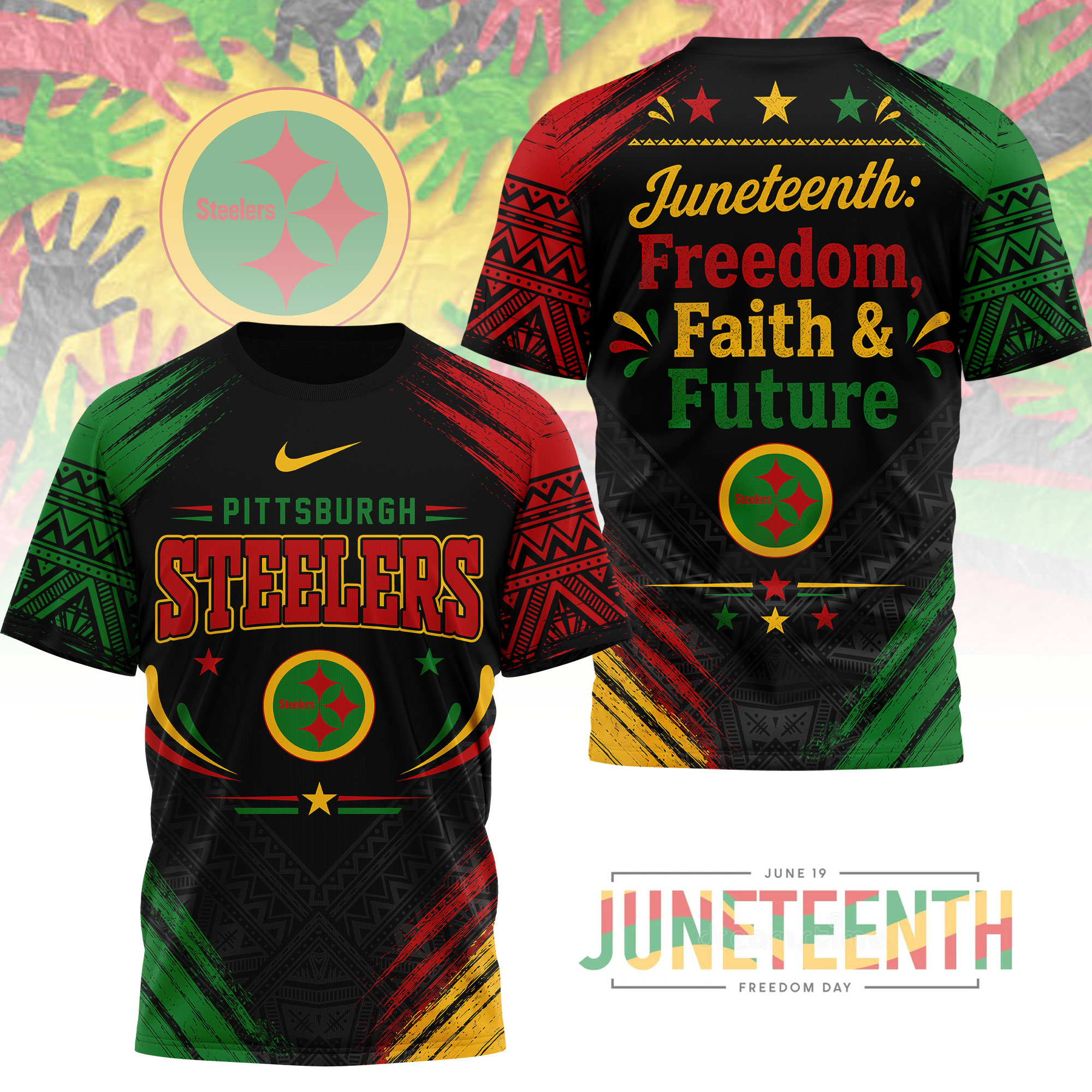 Pittsburgh Steelers x Premium NFL Juneteeth Freedom Faith & Future 3D T-Shirt – Limited Edition TTH200504 - Image 2