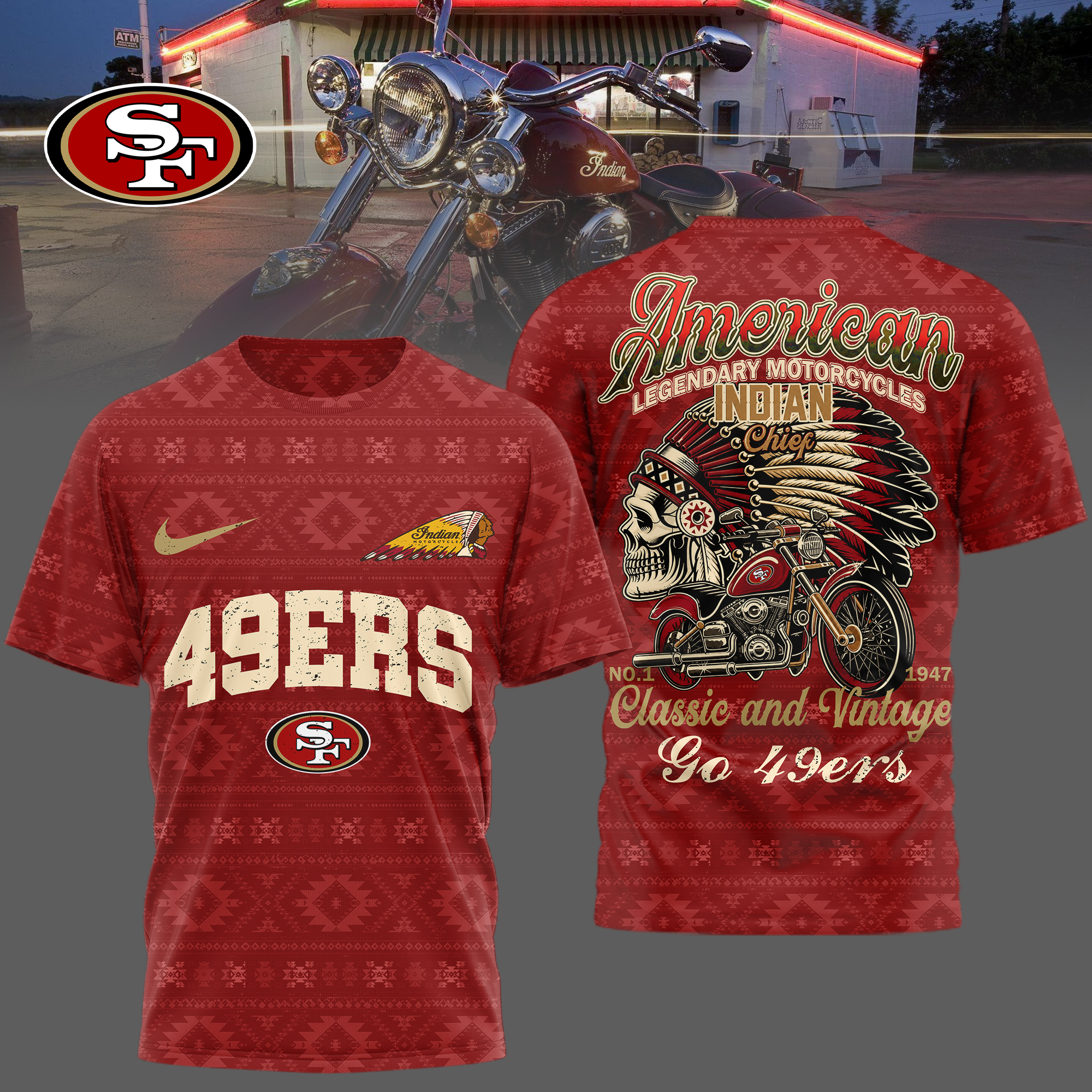 San Francisco 49ers x Premium NFL Indian Motorcycle 3D T-Shirt – Limited Edition TTH200501