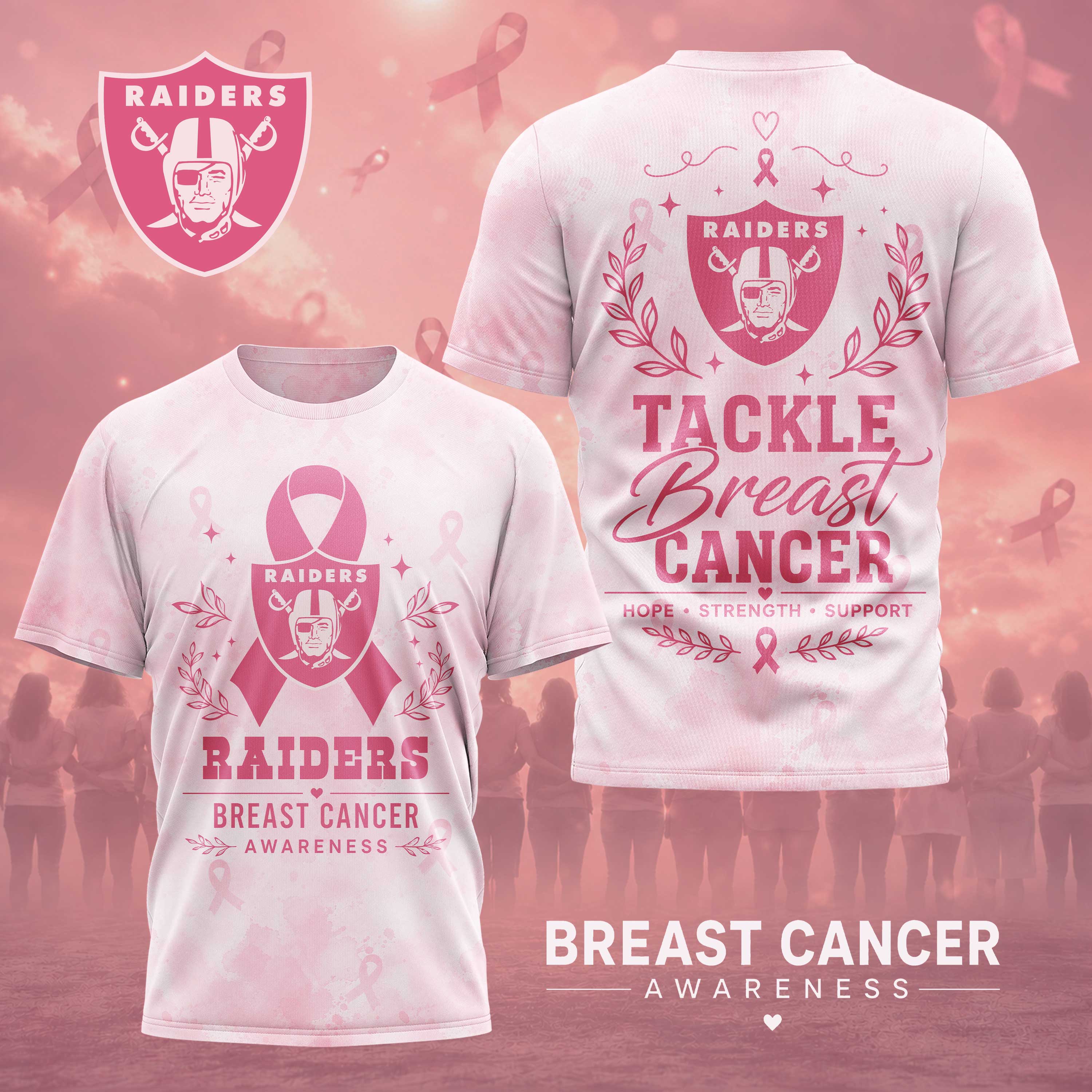 Las Vegas Raiders x Premium NFL Hope Strength Support Breast Cancer 3D T-Shirt – Limited Edition TTH200508 - Image 2