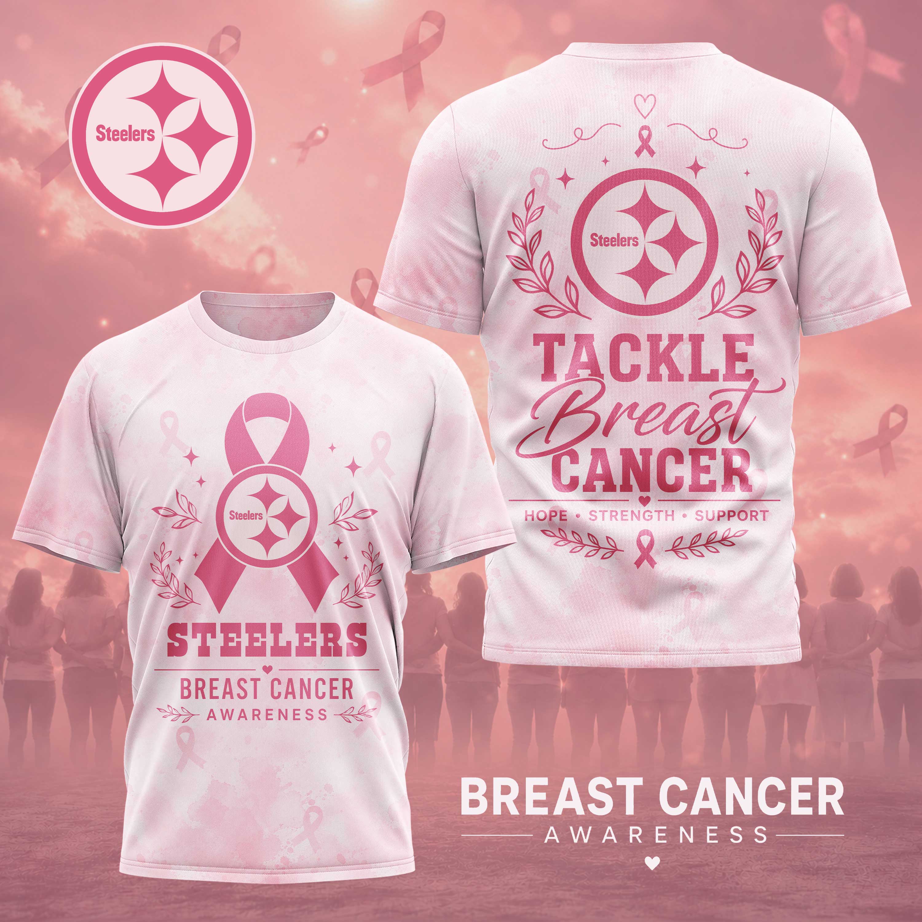 Pittsburgh Steelers x Premium NFL Hope Strength Support Breast Cancer 3D T-Shirt – Limited Edition TTH200508 - Image 2