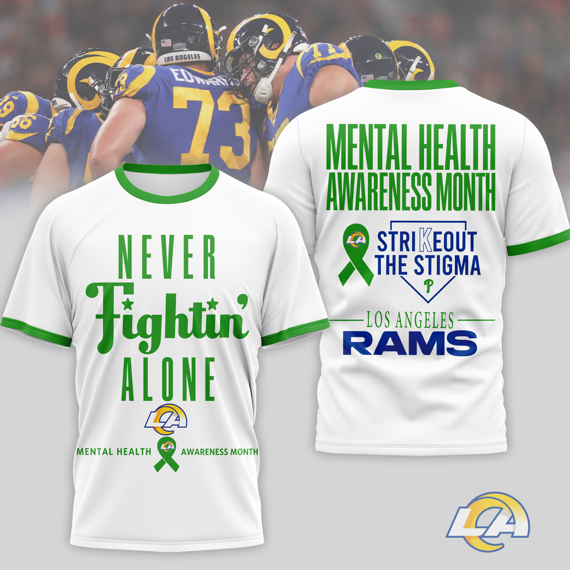 Los Angeles Rams x Premium NFL Mental Health Matters 3D T-Shirt – Limited Edition TTH200509 - Image 2