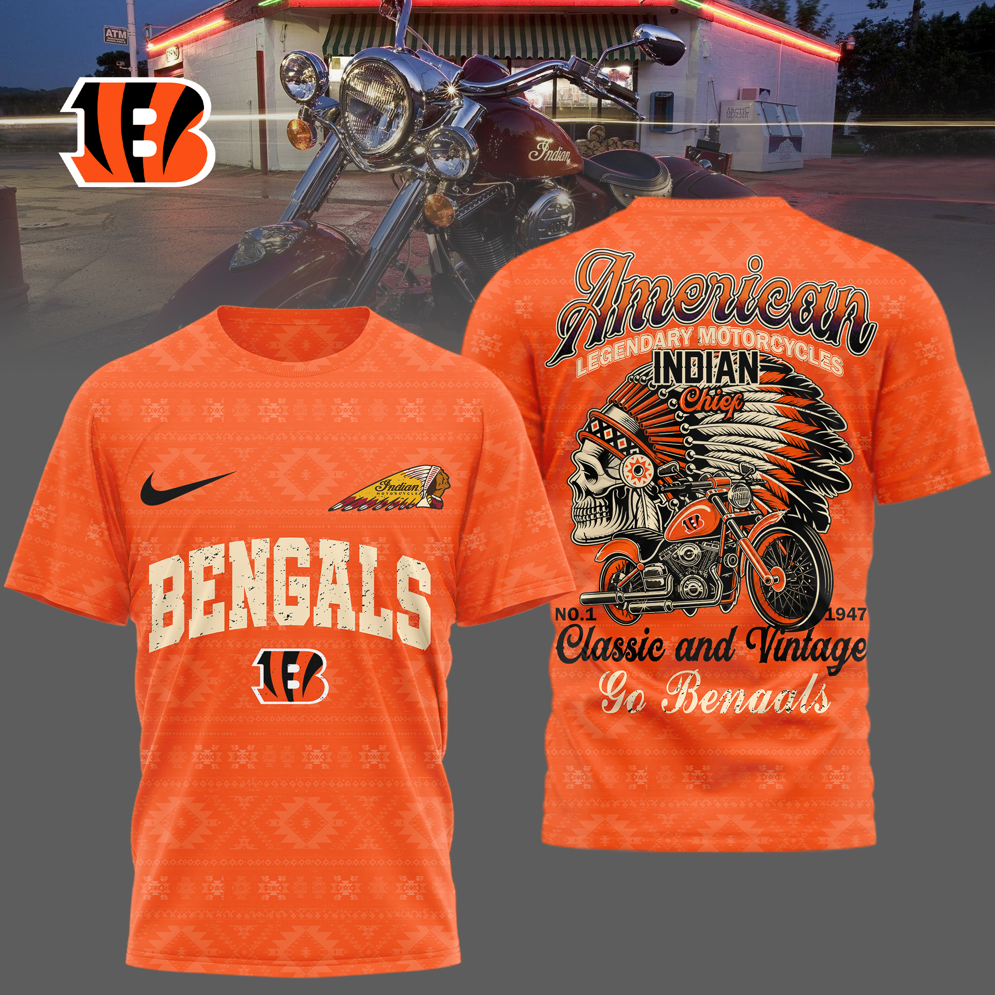 Cincinnati Bengals x Premium NFL Indian Motorcycle 3D T-Shirt – Limited Edition TTH200501