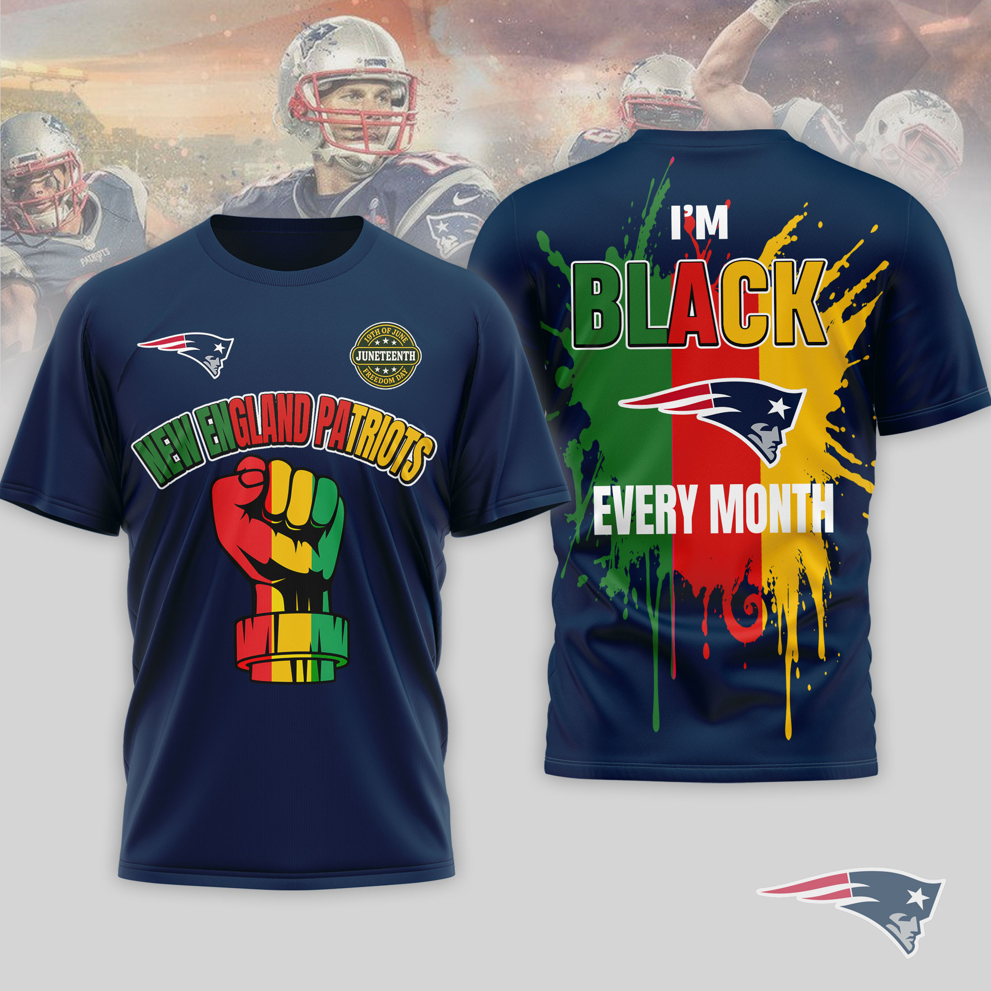 New England Patriots x Premium NFL Juneteenth Freedom Day 3D T-Shirt – Limited Edition TTH200512 - Image 3
