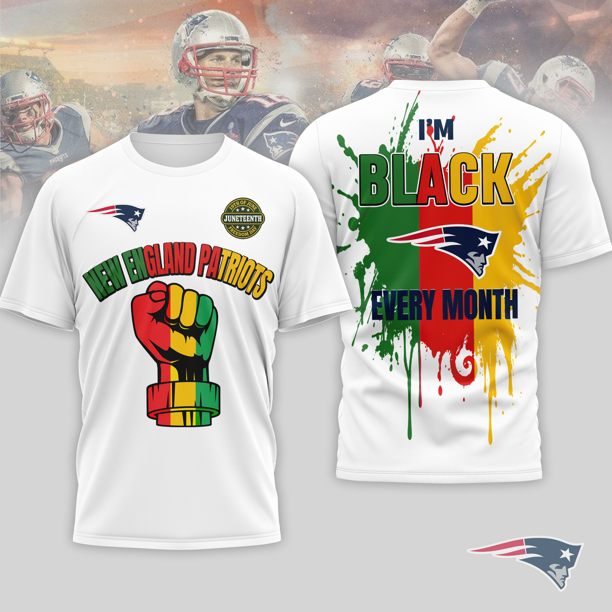New England Patriots x Premium NFL Juneteenth Freedom Day 3D T-Shirt – Limited Edition TTH200512 - Image 2