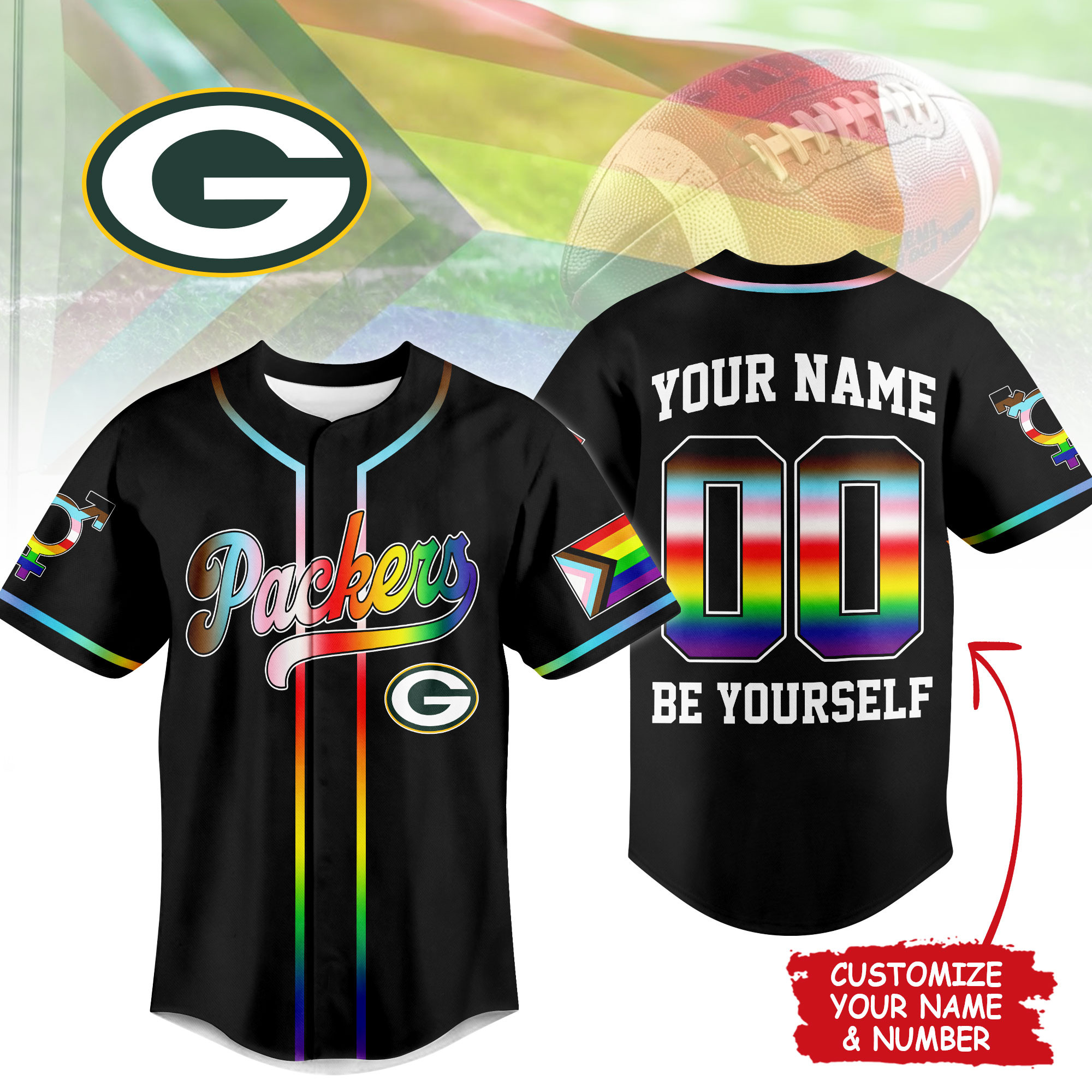 Green Bay Packers | Premium NFL Pride Month Limited Edition Jersey TTH200534 - Image 2