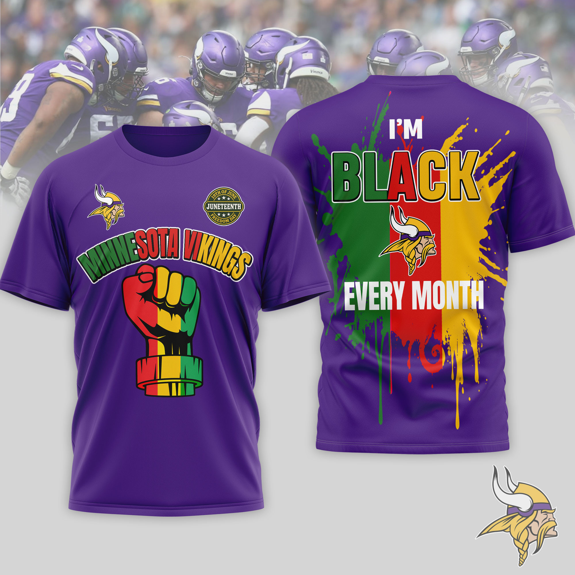 Minnesota Vikings x Premium NFL Juneteenth Freedom Day 3D T-Shirt – Limited Edition TTH200512 - Image 3