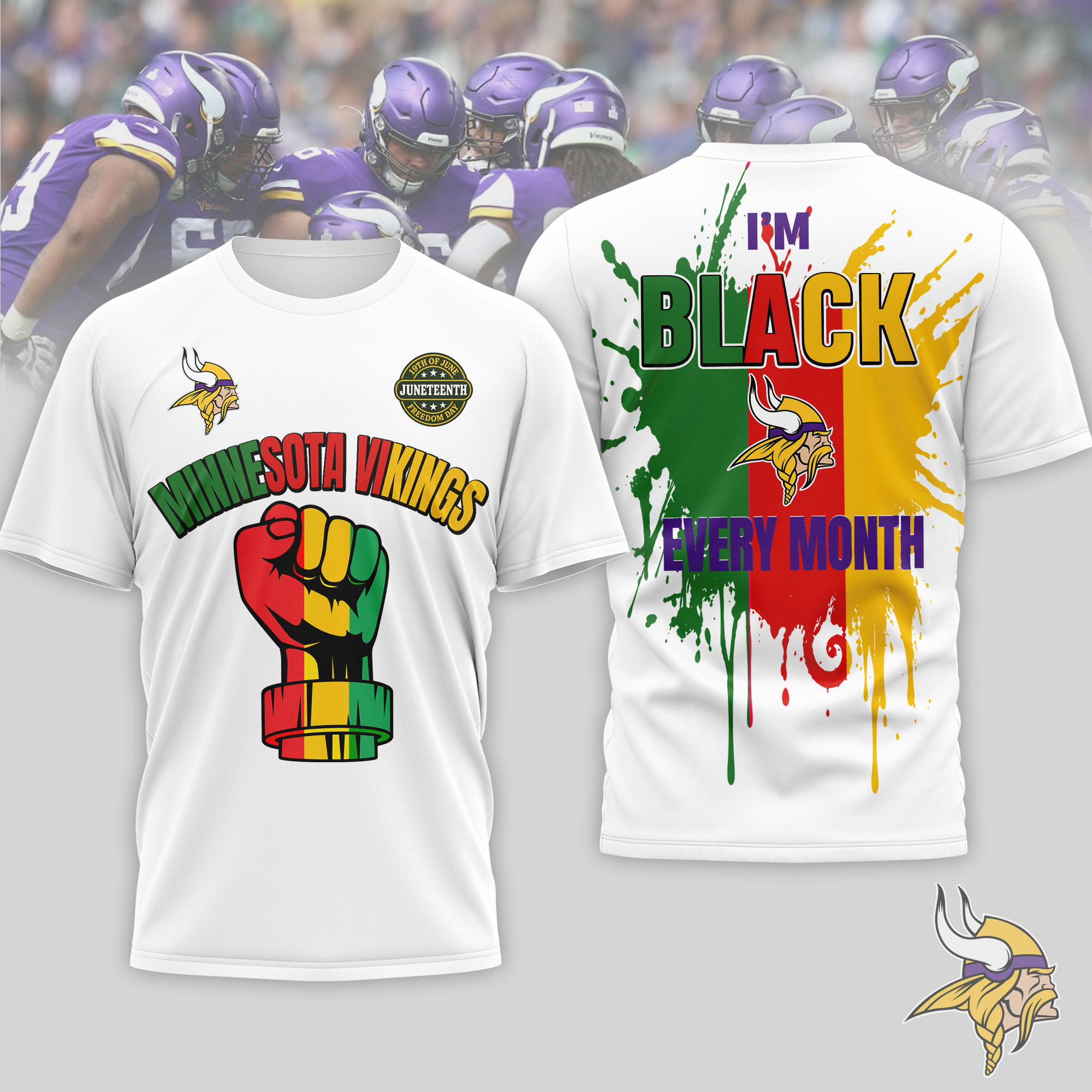 Minnesota Vikings x Premium NFL Juneteenth Freedom Day 3D T-Shirt – Limited Edition TTH200512 - Image 2