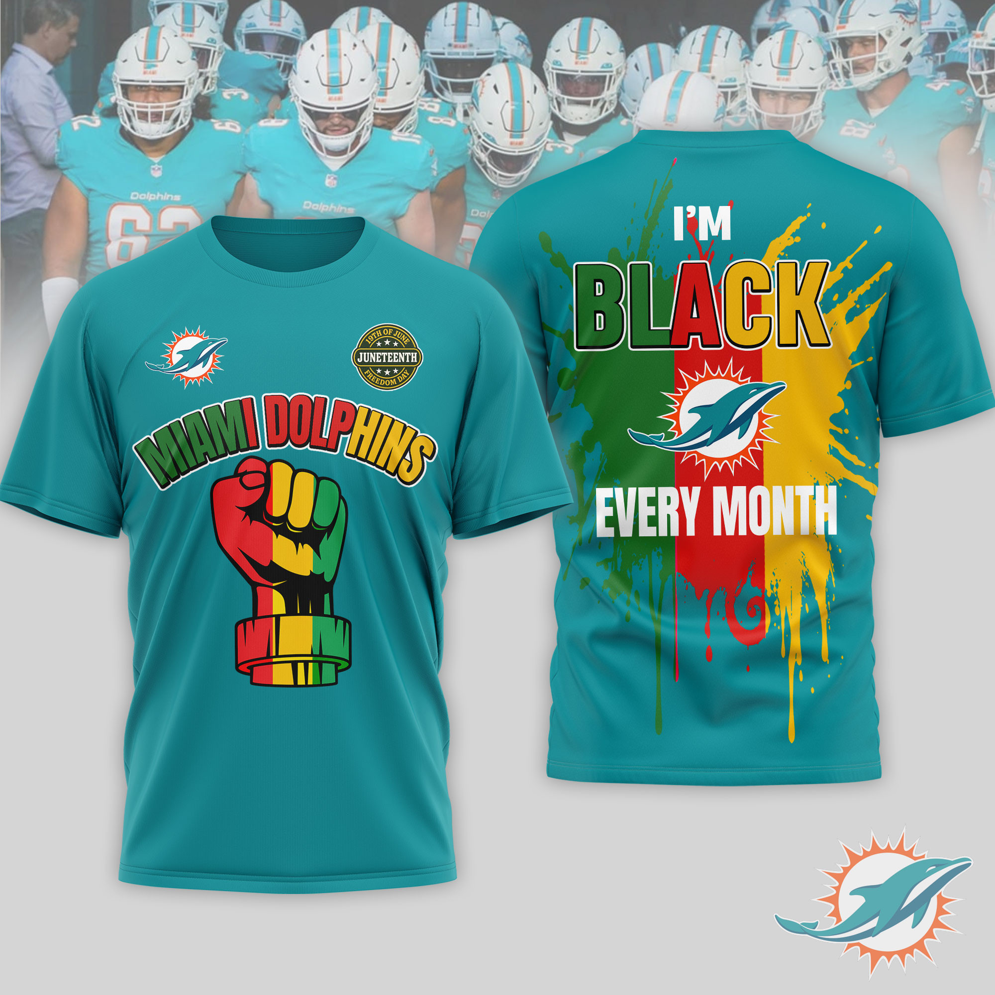 Miami Dolphins x Premium NFL Juneteenth Freedom Day 3D T-Shirt – Limited Edition TTH200512 - Image 3