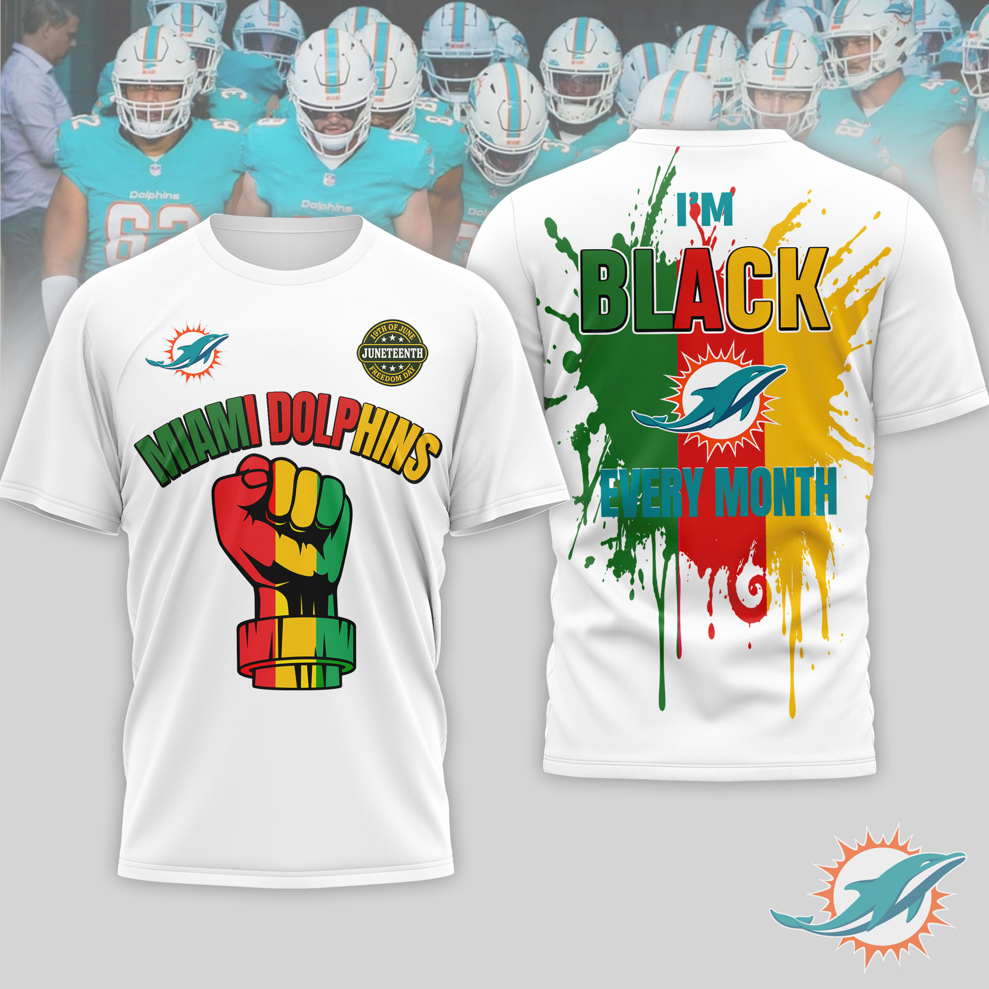 Miami Dolphins x Premium NFL Juneteenth Freedom Day 3D T-Shirt – Limited Edition TTH200512 - Image 2