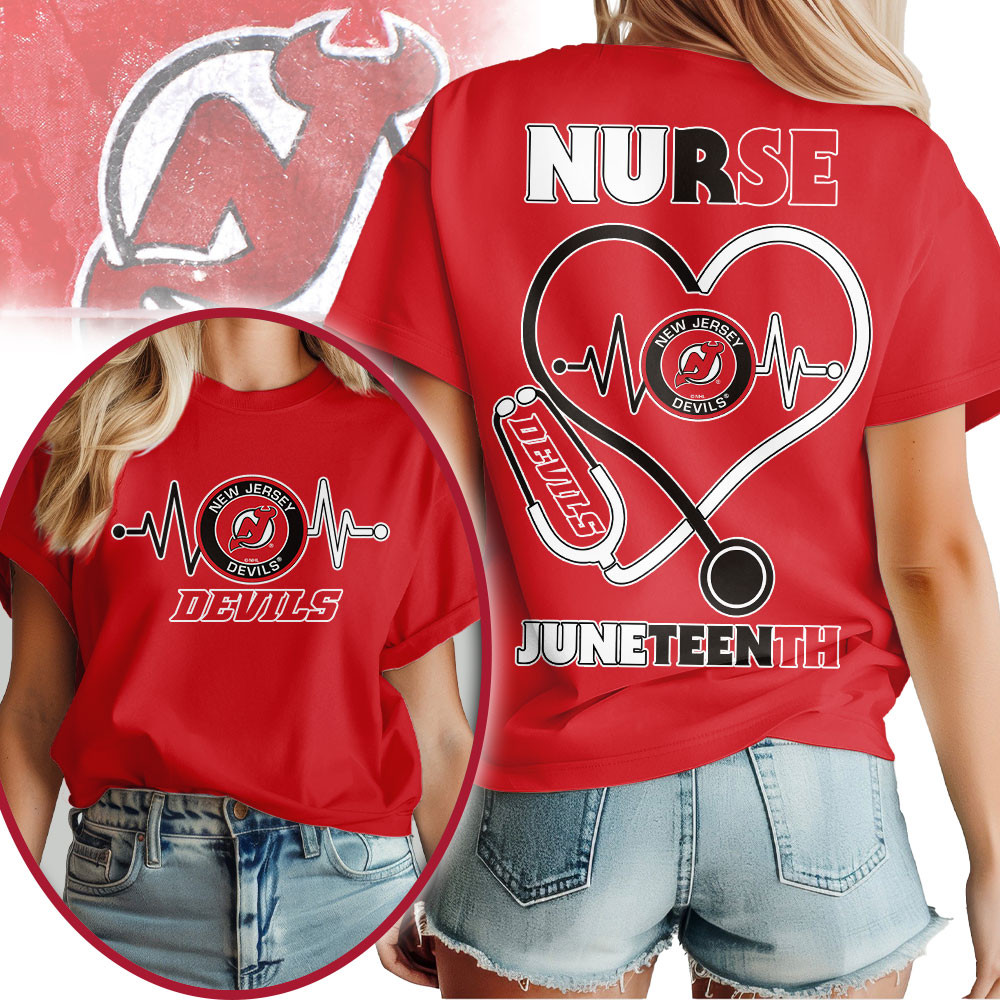 New Jersey Devils | Premium NHL Nurse Appreciation Juneteenth 3D Shirt TTH200533 - Image 3