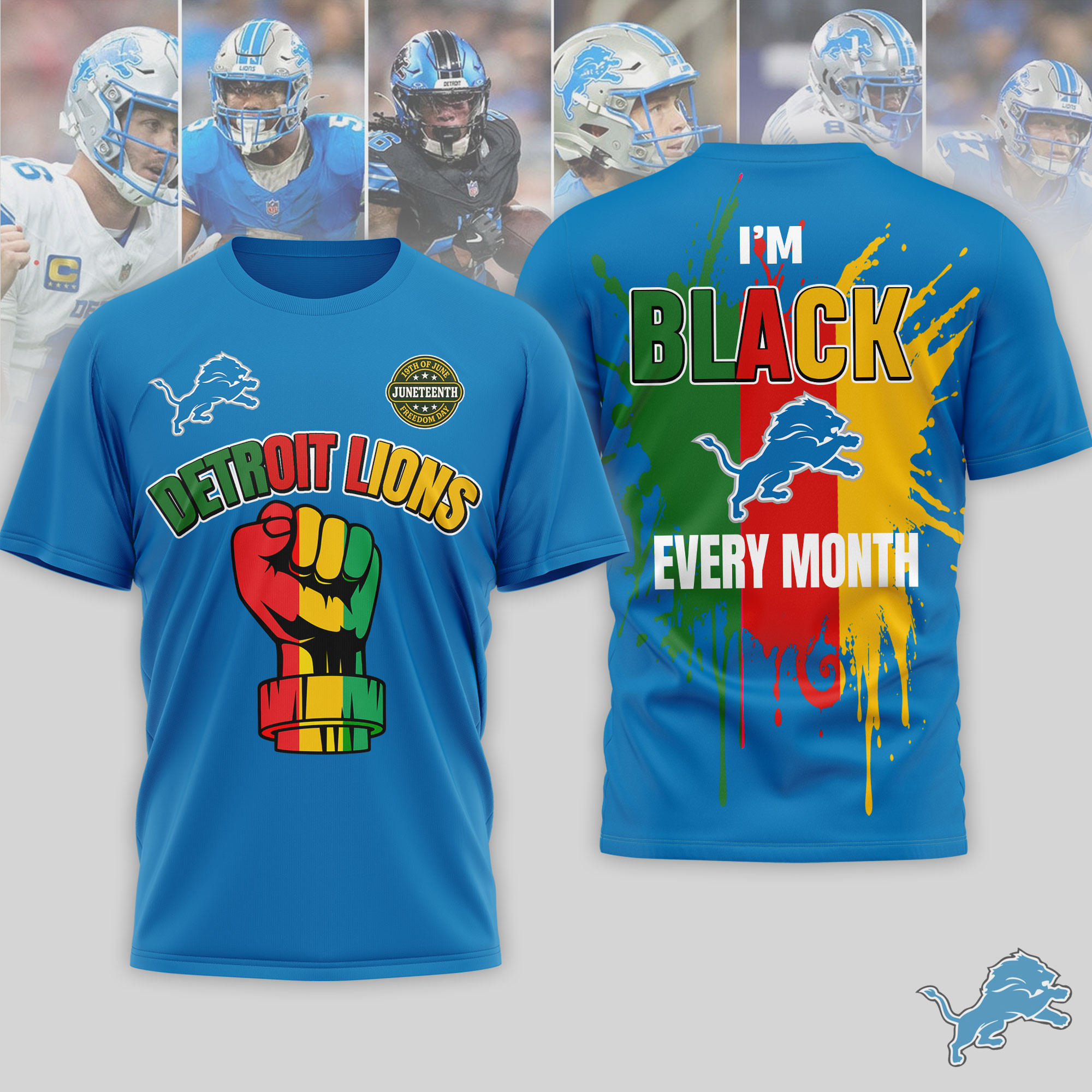 Detroit Lions x Premium NFL Juneteenth Freedom Day 3D T-Shirt – Limited Edition TTH200512 - Image 3