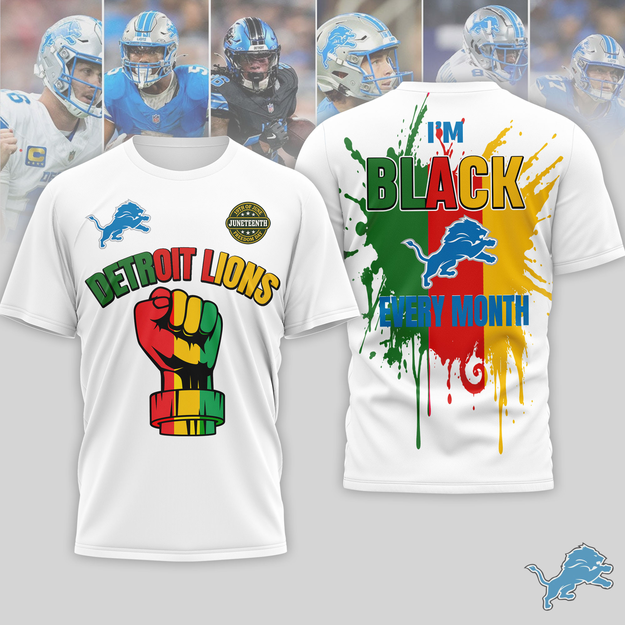 Detroit Lions x Premium NFL Juneteenth Freedom Day 3D T-Shirt – Limited Edition TTH200512 - Image 2