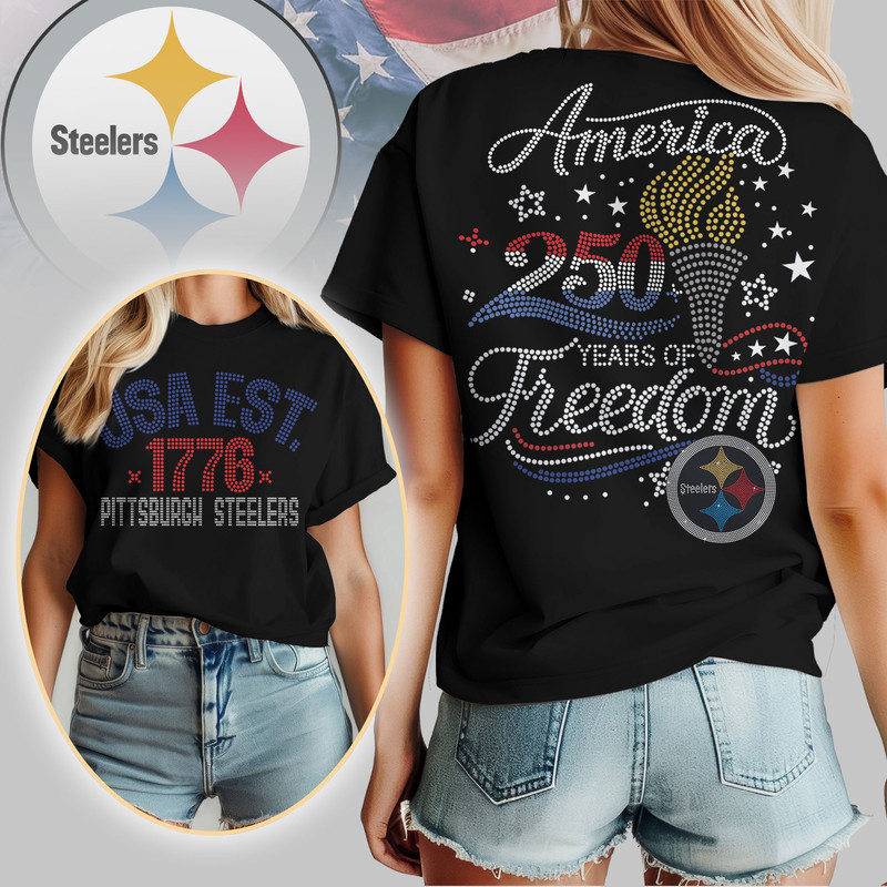 Pittsburgh Steelers x Premium NFL 250 Years Independence Day Rhinestone Dot 3D Shirt – Limited Edition TTH200520 - Image 2