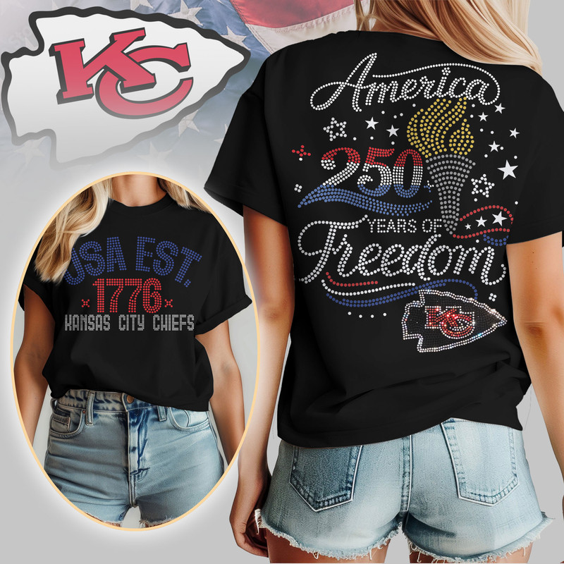 Kansas City Chiefs x Premium NFL 250 Years Independence Day Rhinestone Dot 3D Shirt – Limited Edition TTH200520 - Image 2