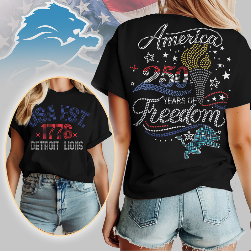 Detroit Lions x Premium NFL 250 Years Independence Day Rhinestone Dot 3D Shirt – Limited Edition TTH200520 - Image 2
