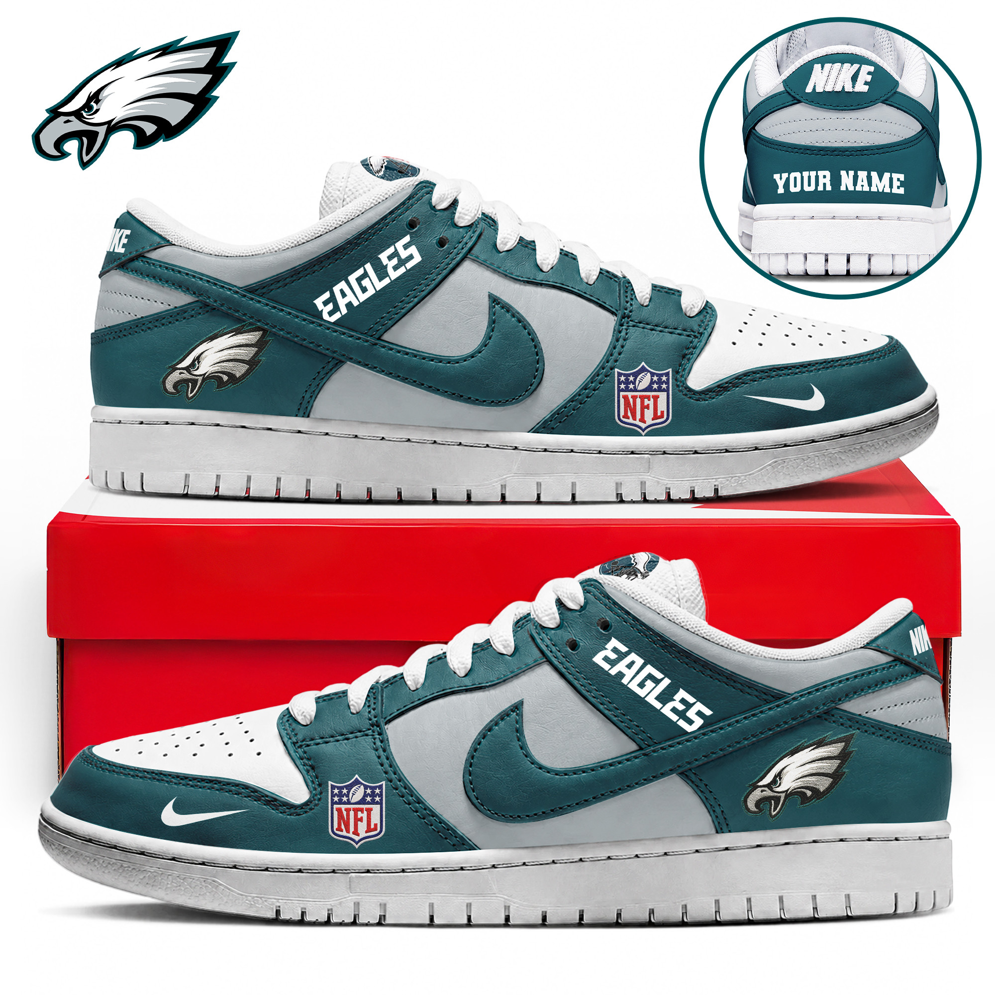 Philadelphia Eagles x Premium NFL Dunk Low Shoes Limited Edition TTH190517 - Image 2