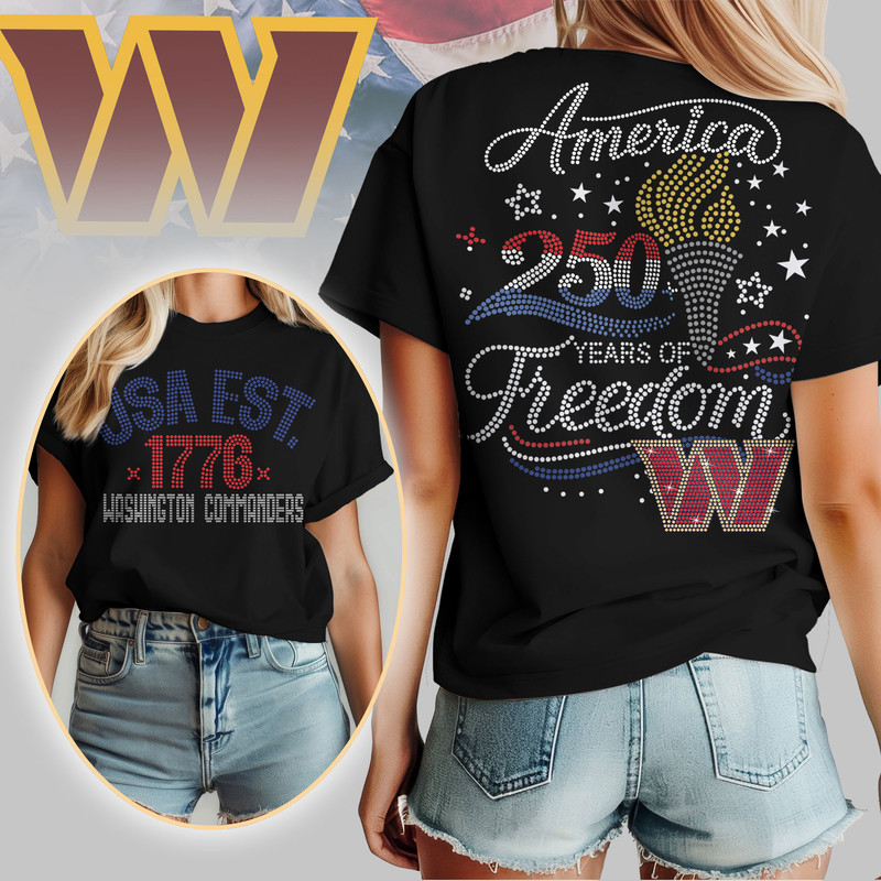 Washington Commanders x Premium NFL 250 Years Independence Day Rhinestone Dot 3D Shirt – Limited Edition TTH200520 - Image 2