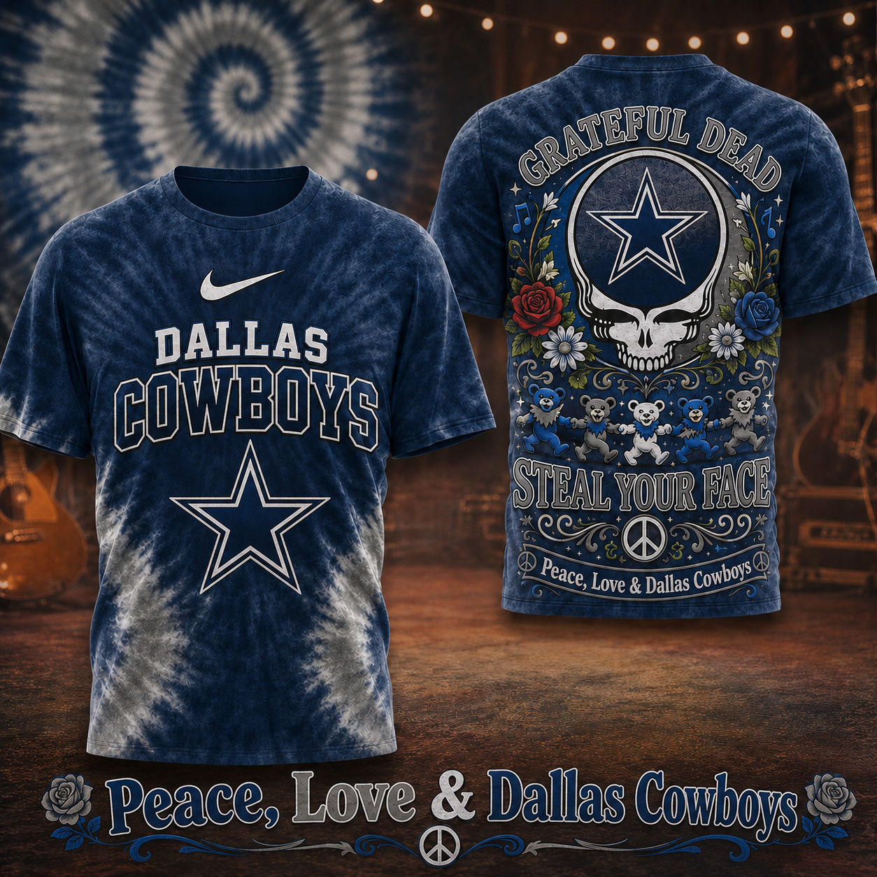 Dallas Cowboys x Premium NFL Peace Love Greateful 3D T-Shirt – Limited Edition TTH200514