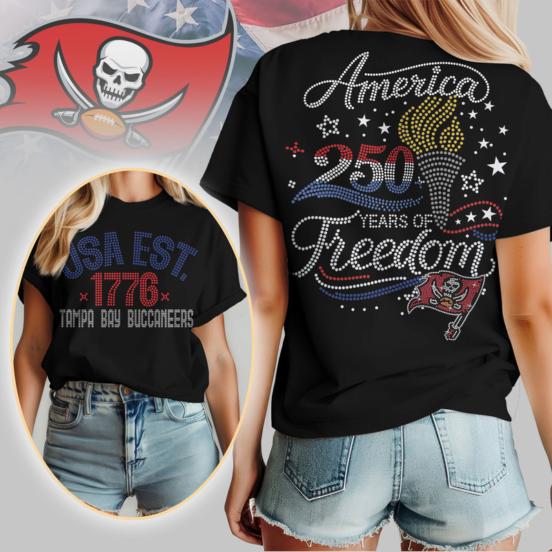 Tampa Bay Buccaneers x Premium NFL 250 Years Independence Day Rhinestone Dot 3D Shirt – Limited Edition TTH200520 - Image 2