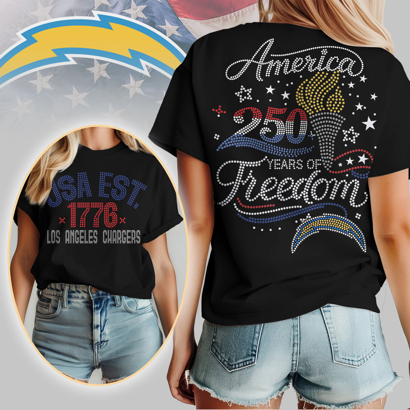 Los Angeles Chargers x Premium NFL 250 Years Independence Day Rhinestone Dot 3D Shirt – Limited Edition TTH200520 - Image 2