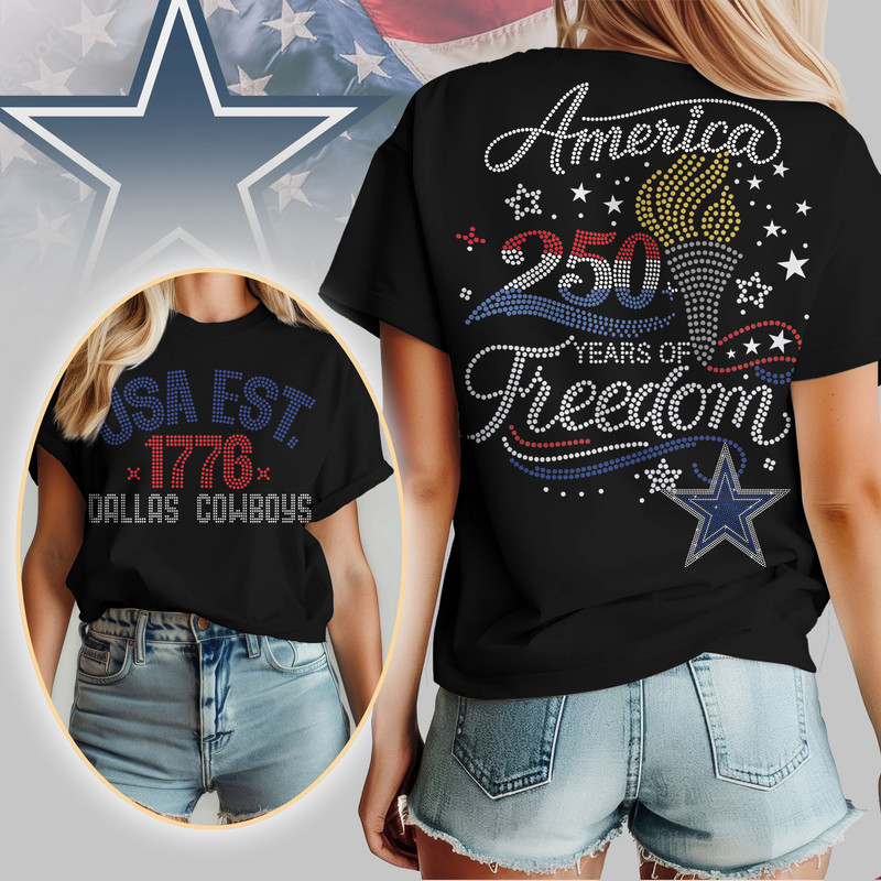 Dallas Cowboys x Premium NFL 250 Years Independence Day Rhinestone Dot 3D Shirt – Limited Edition TTH200520 - Image 2