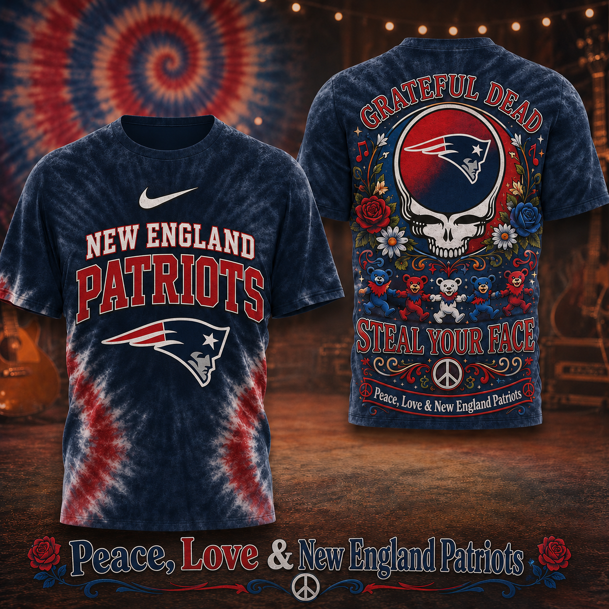 New England Patriots x Premium NFL Peace Love Greateful 3D T-Shirt – Limited Edition TTH200514