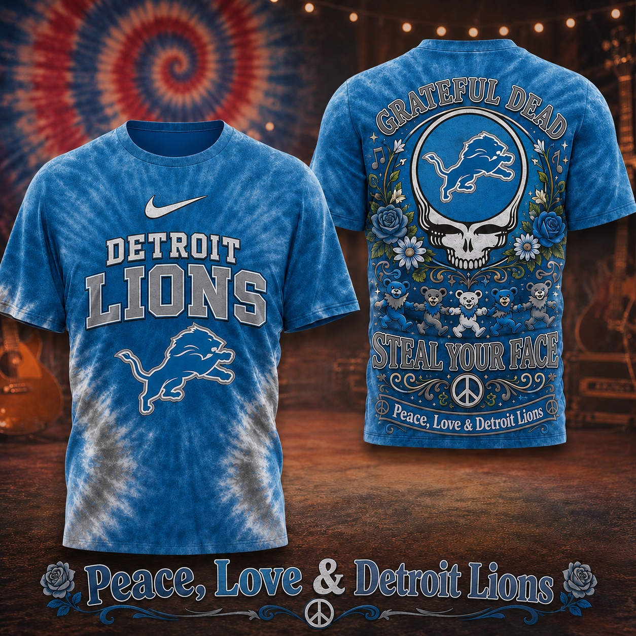Detroit Lions x Premium NFL Peace Love Greateful 3D T-Shirt – Limited Edition TTH200514