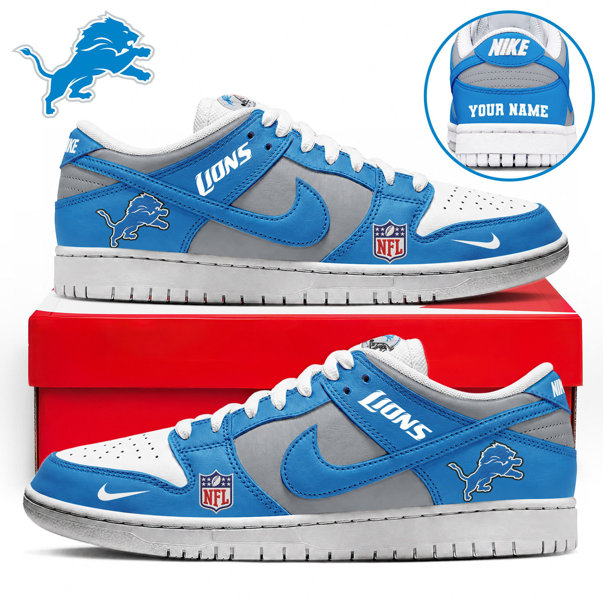 Detroit Lions x Premium NFL Dunk Low Shoes Limited Edition TTH190517 - Image 2
