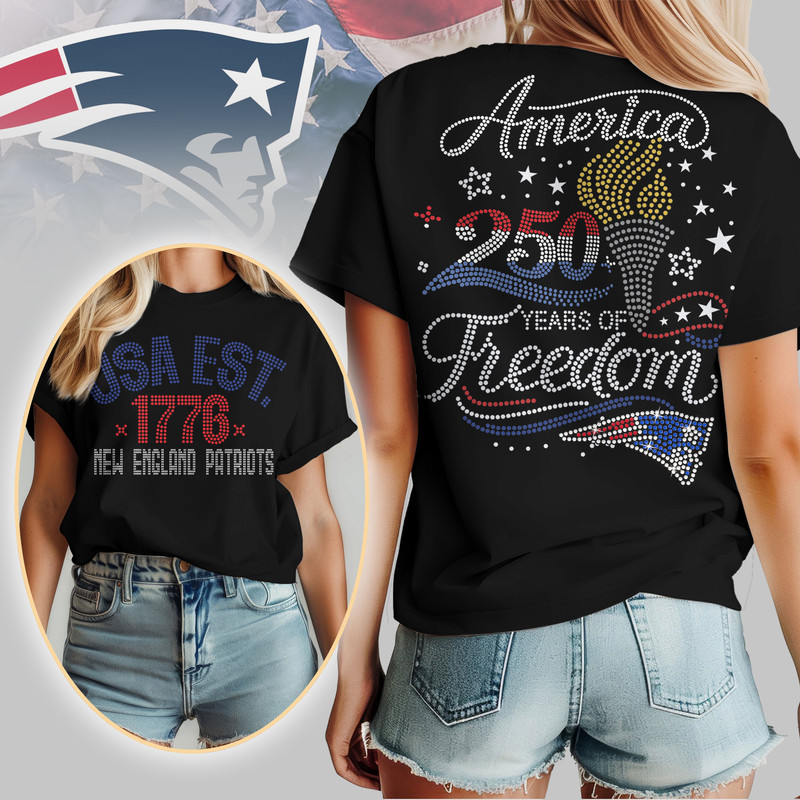 New England Patriots x Premium NFL 250 Years Independence Day Rhinestone Dot 3D Shirt – Limited Edition TTH200520 - Image 2