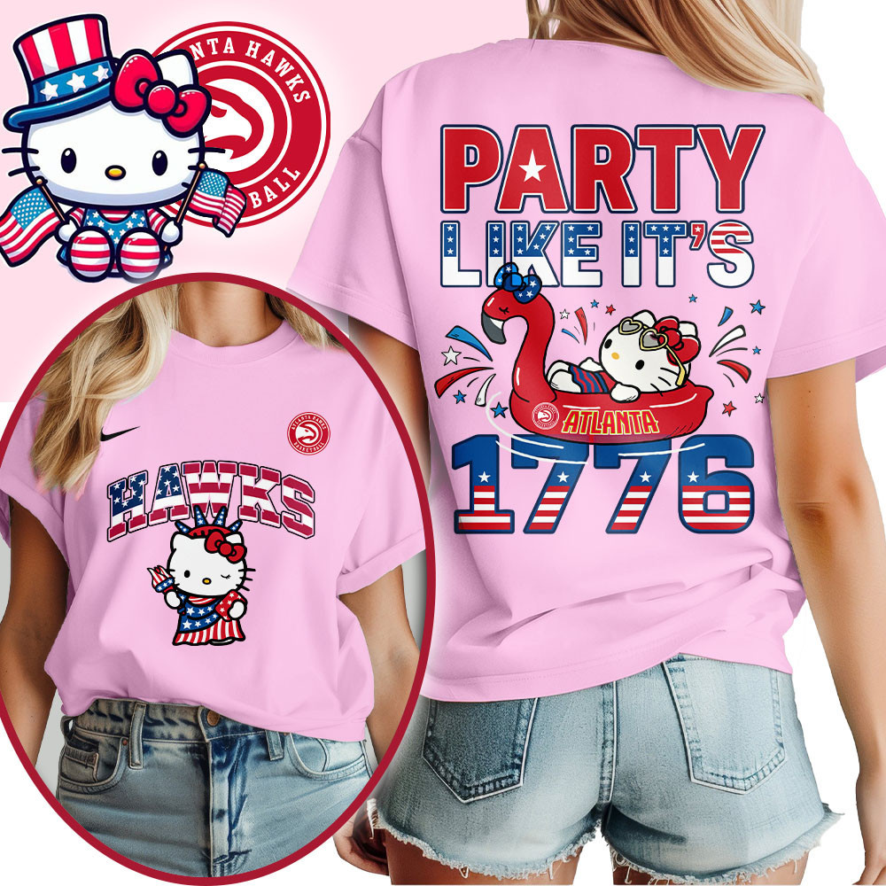 Atlanta Hawks | Premium NBA Hello Kitty Independence Day 3D Shirt TTH200554 - Image 3