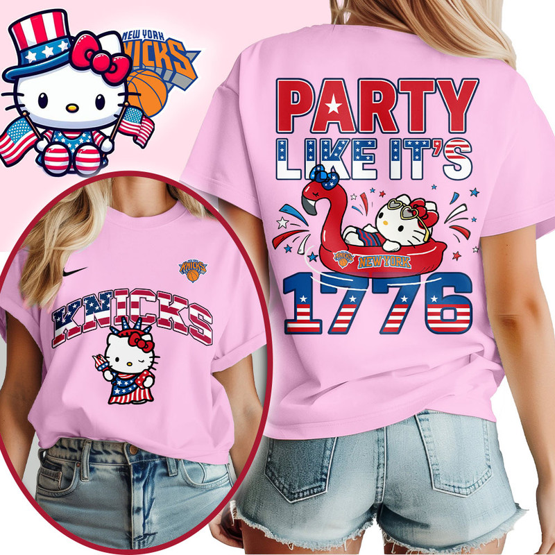 New York Knicks | Premium NBA Hello Kitty Independence Day 3D Shirt TTH200554 - Image 3
