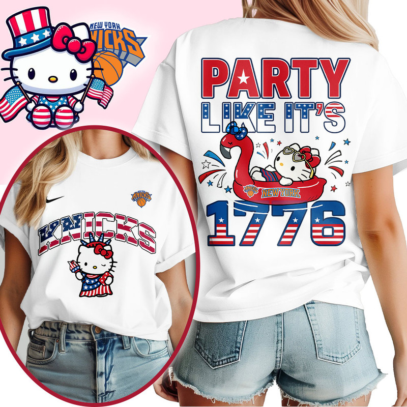 New York Knicks | Premium NBA Hello Kitty Independence Day 3D Shirt TTH200554 - Image 2