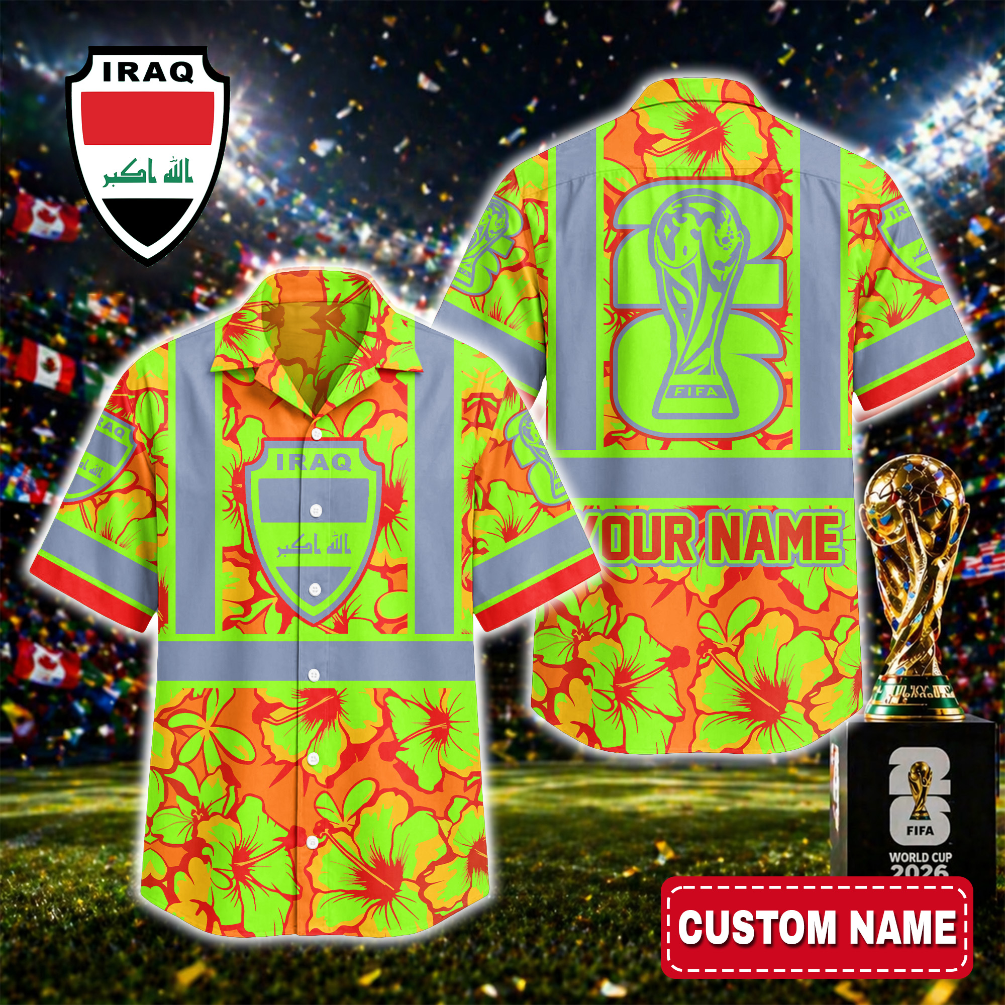 Iraq | Premium World Cup 2026 Hi-vis Hawaiian Shirt TTH200567 - Image 2