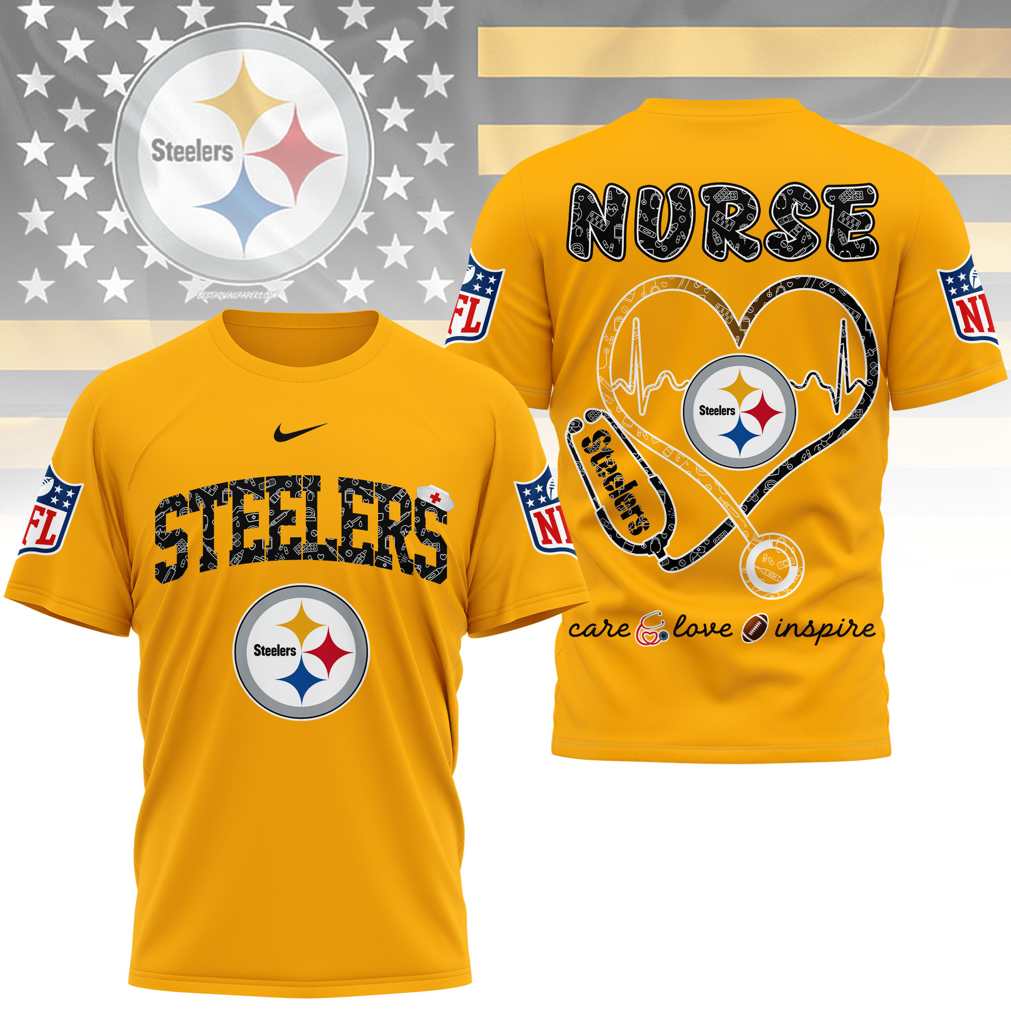 Pittsburgh Steelers x Premium NFL Nurse Love Football 3D T-Shirt – Limited Edition TTH200522 - Image 3
