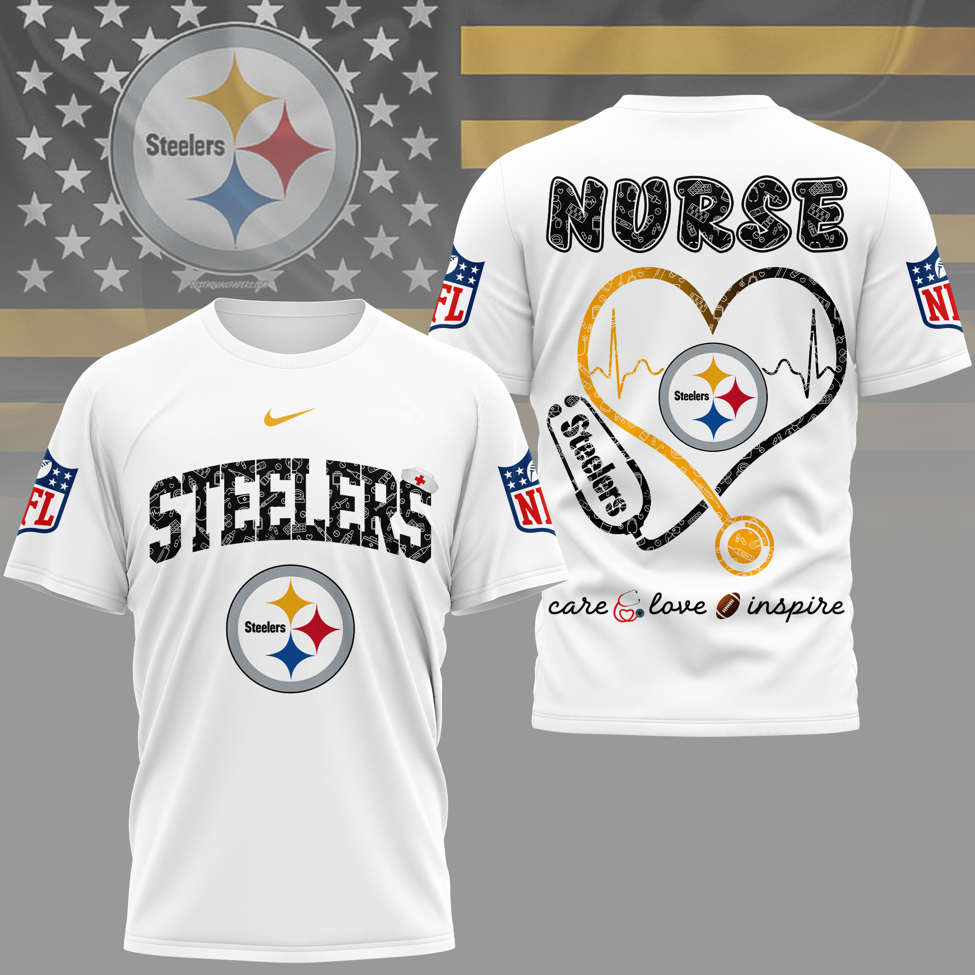 Pittsburgh Steelers x Premium NFL Nurse Love Football 3D T-Shirt – Limited Edition TTH200522 - Image 2