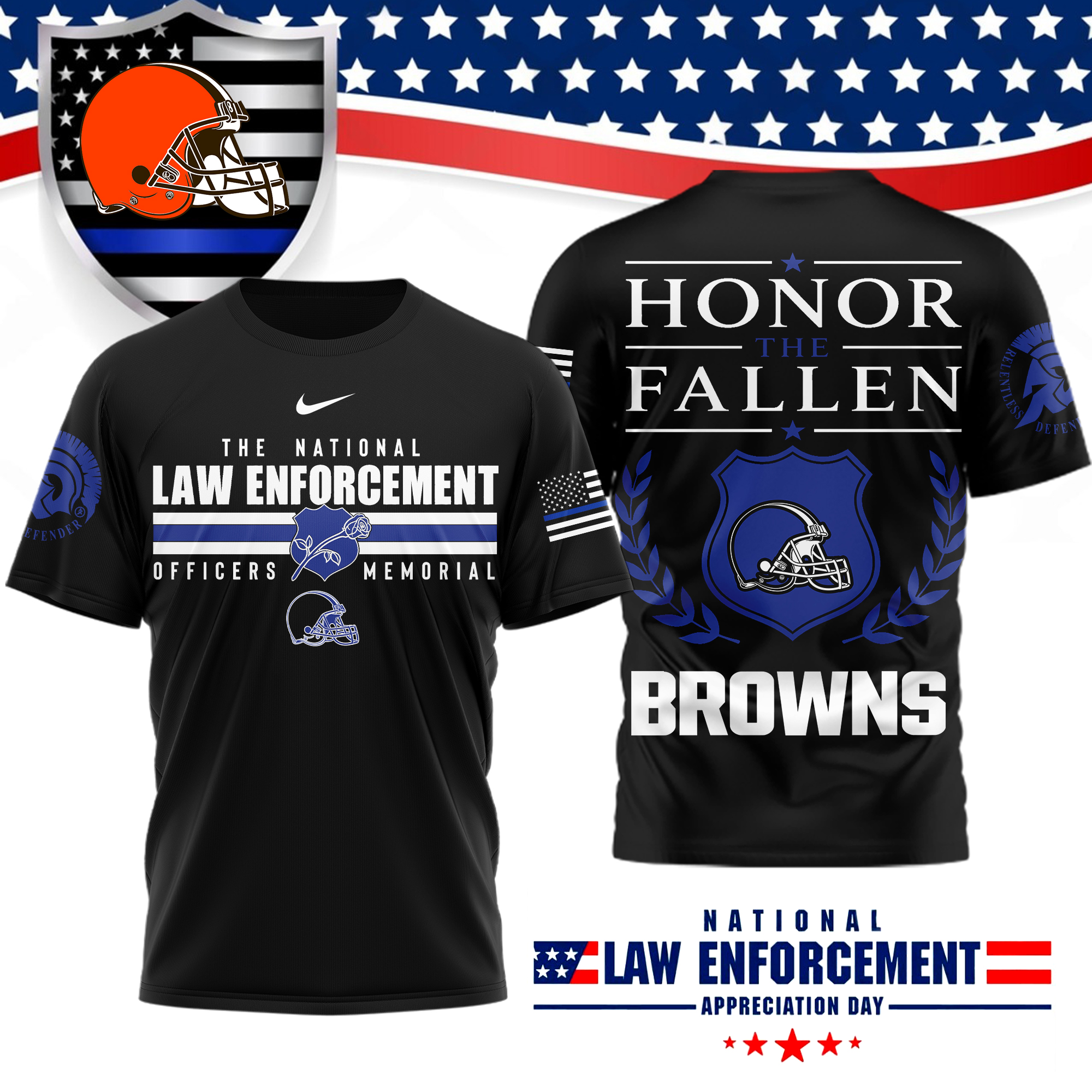 Cleveland Browns x Premium NFL The National Law Enforcement 3D T-Shirt – Limited Edition TTH200525 - Image 2