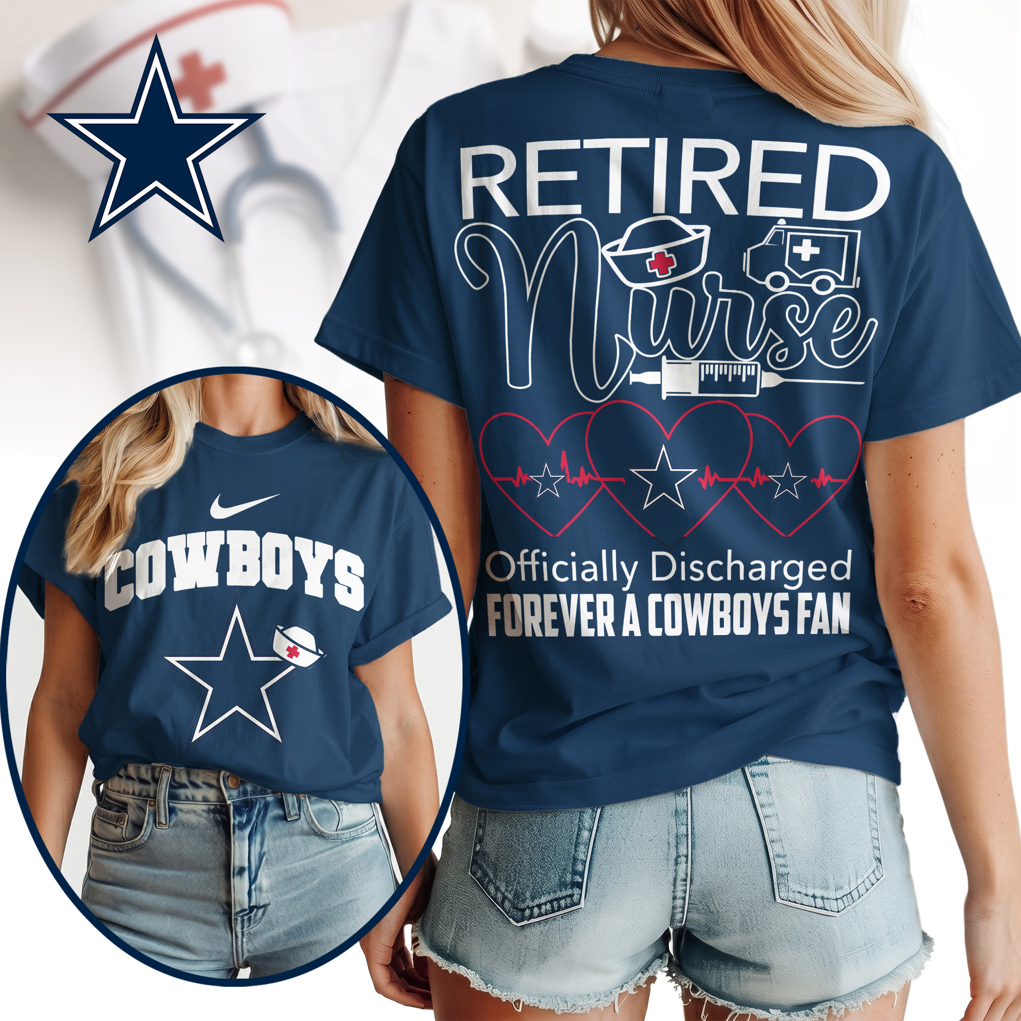 Dallas Cowboys | Premium NFL Retired Nurse Officially Discharged Women Shirt TTH200579 - Image 3