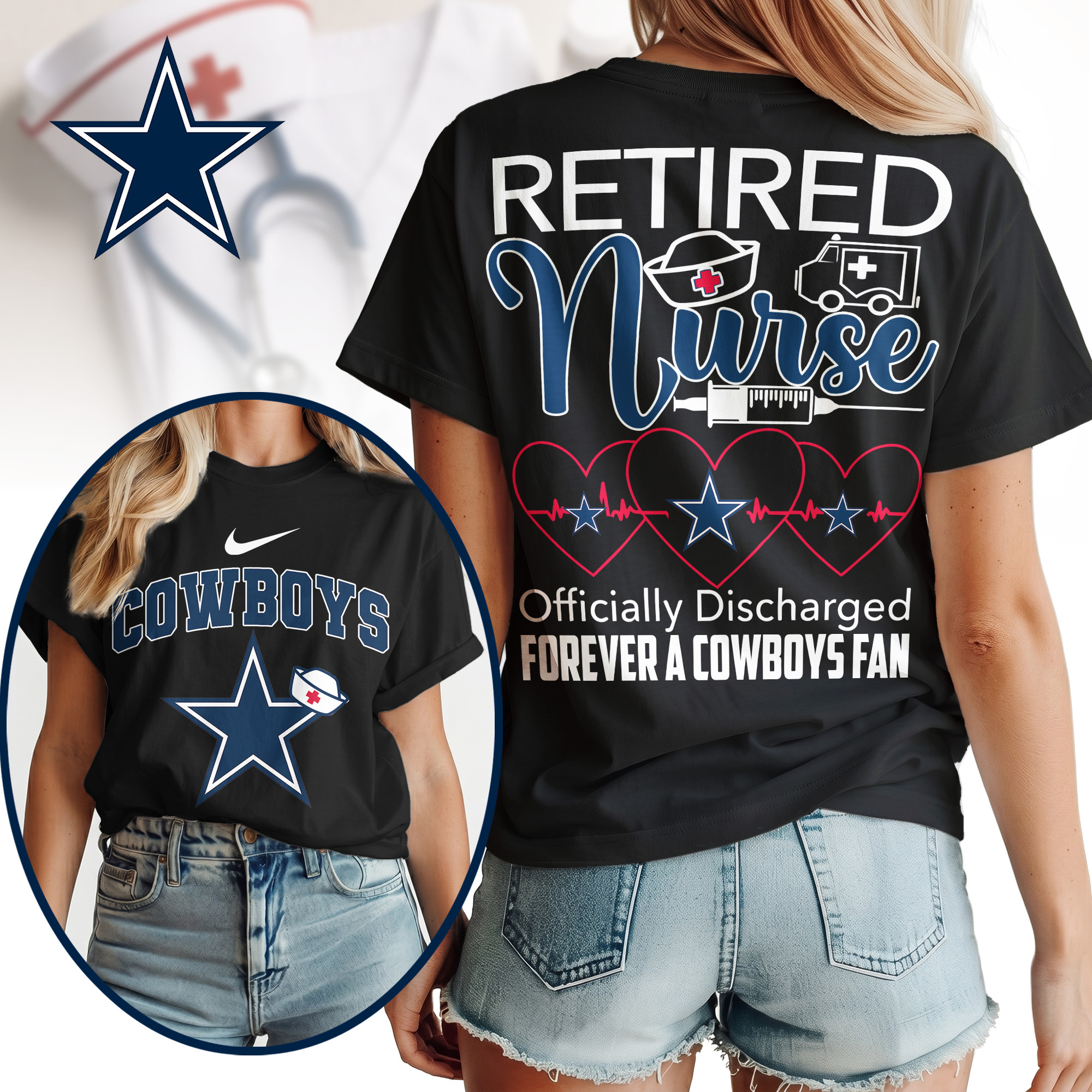 Dallas Cowboys | Premium NFL Retired Nurse Officially Discharged Women Shirt TTH200579