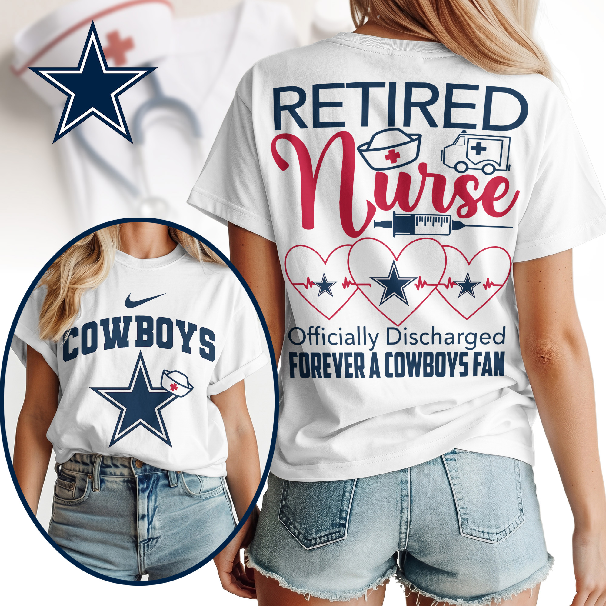 Dallas Cowboys | Premium NFL Retired Nurse Officially Discharged Women Shirt TTH200579 - Image 2