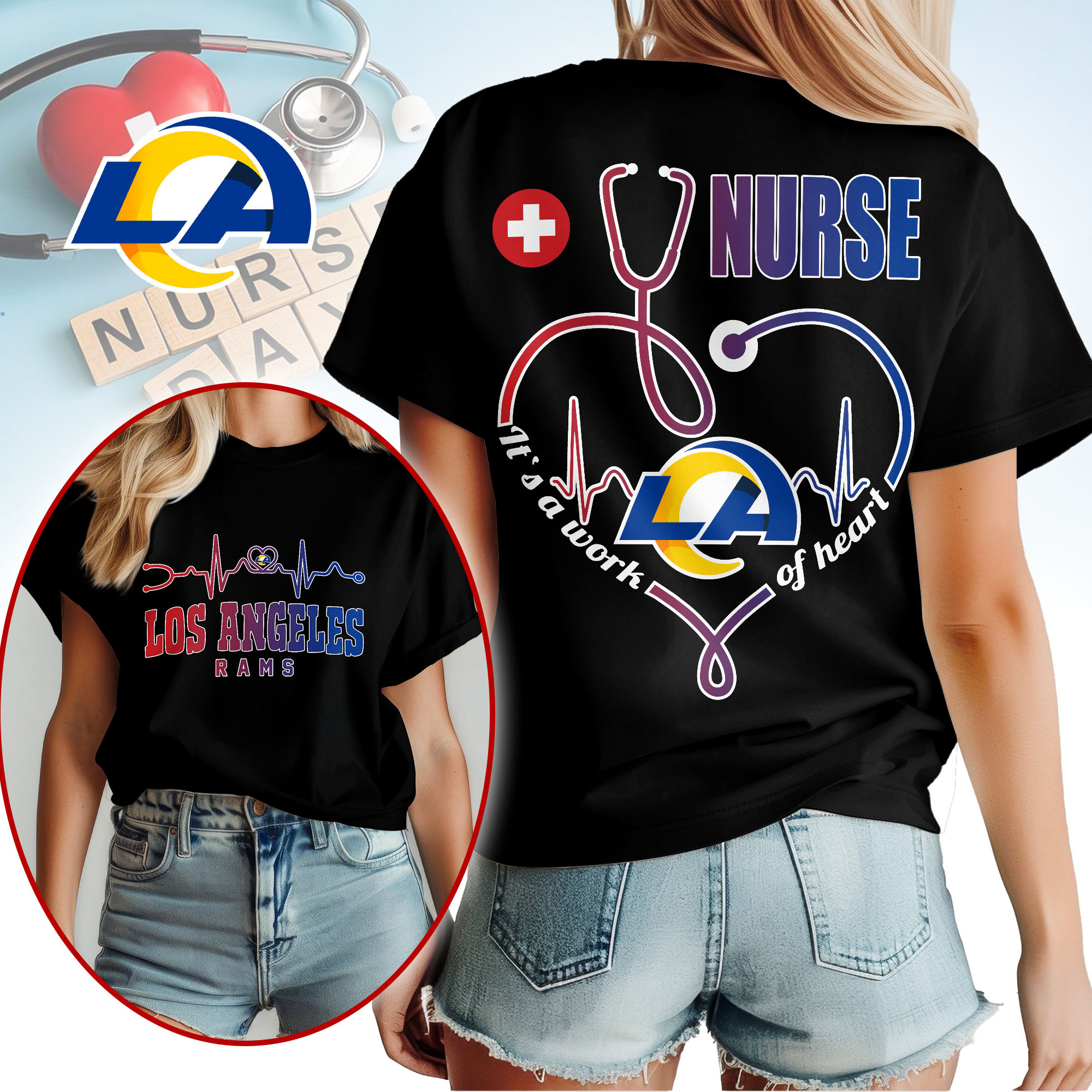 Los Angeles Rams | Premium NFL Nurse Heartbeat 3D T-Shirt TTH200586