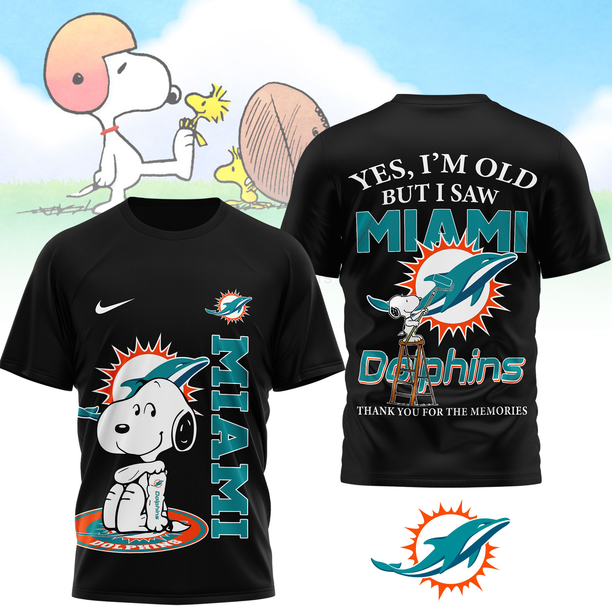 Miami Dolphins | Premium NFL Snoopy Graphic 3D T-Shirt TTH200590 - Image 2