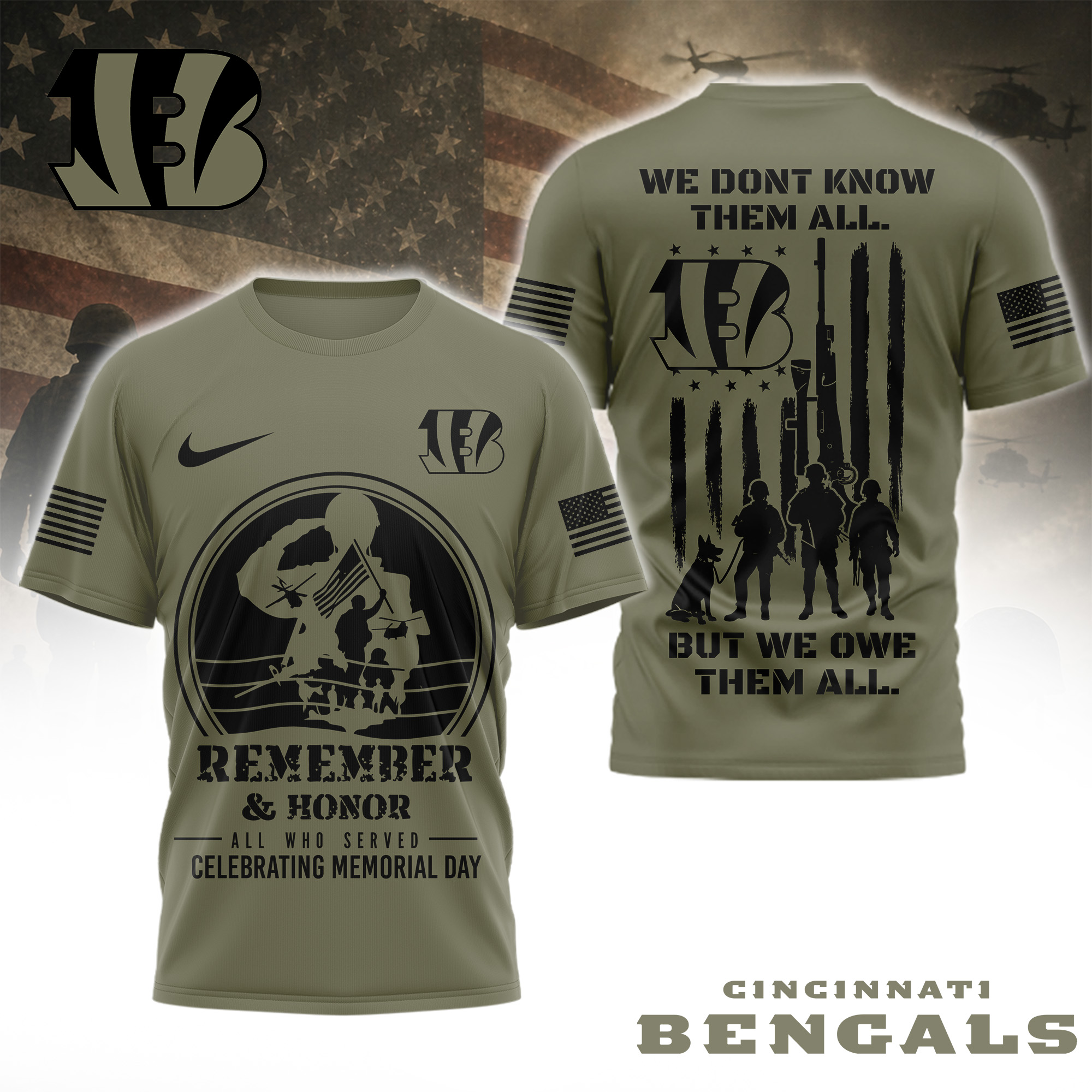 Cincinnati Bengals | Premium NFL Celebrating Memorial Day 3D Shirt TTH200580 - Image 2