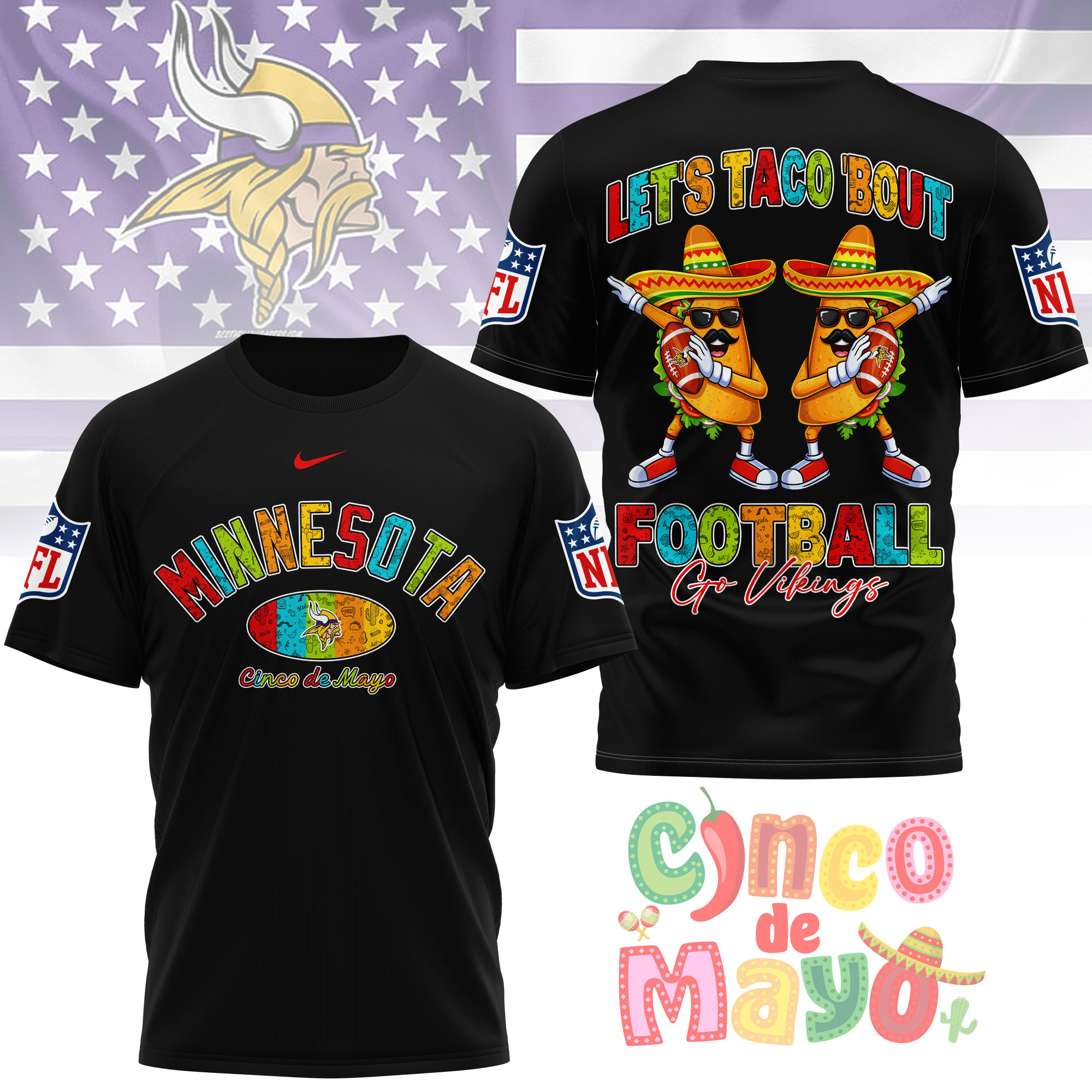 Minnesota Vikings | Premium NFL Taco Cinco de Mayo 3D Shirt TTH200587