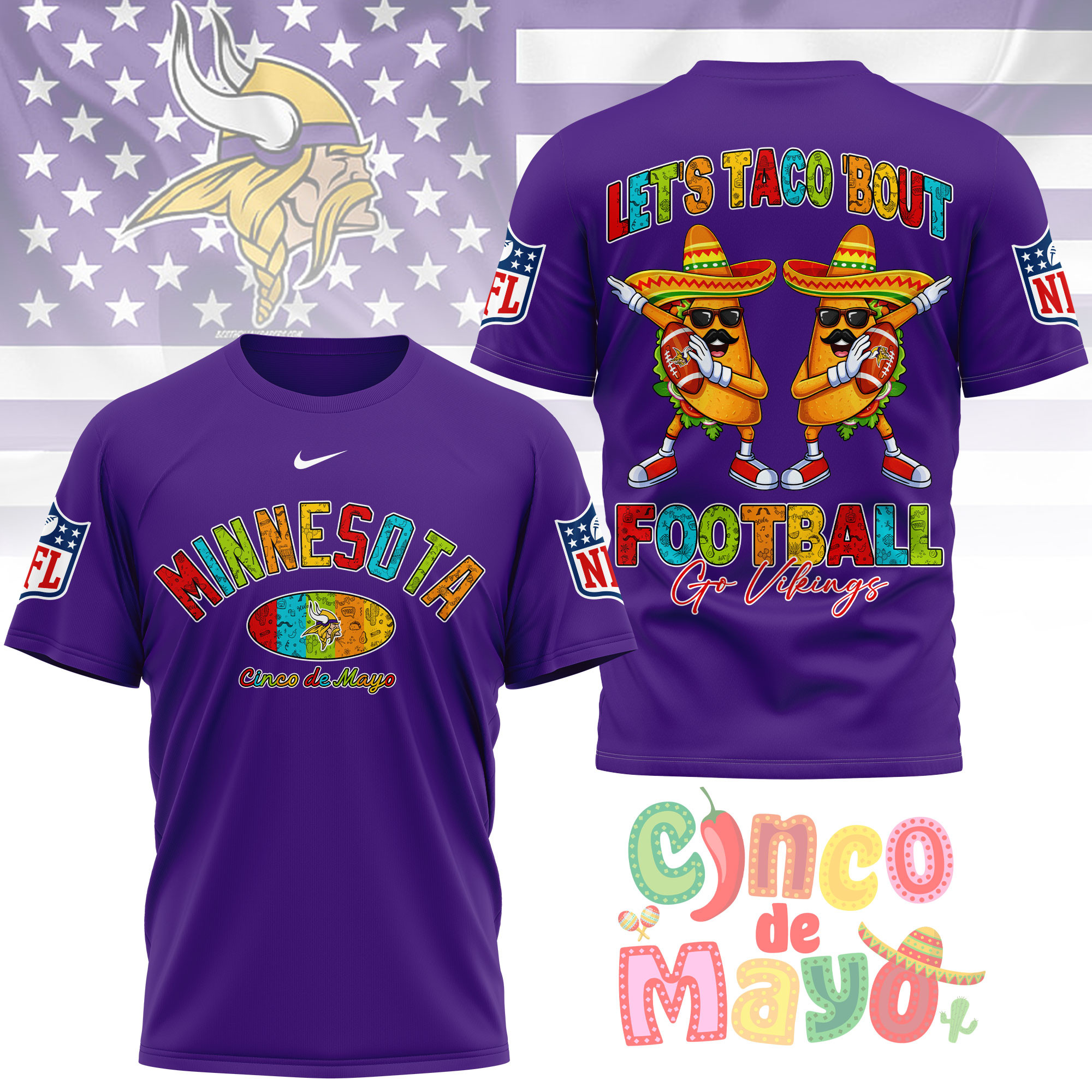 Minnesota Vikings | Premium NFL Taco Cinco de Mayo 3D Shirt TTH200587 - Image 4