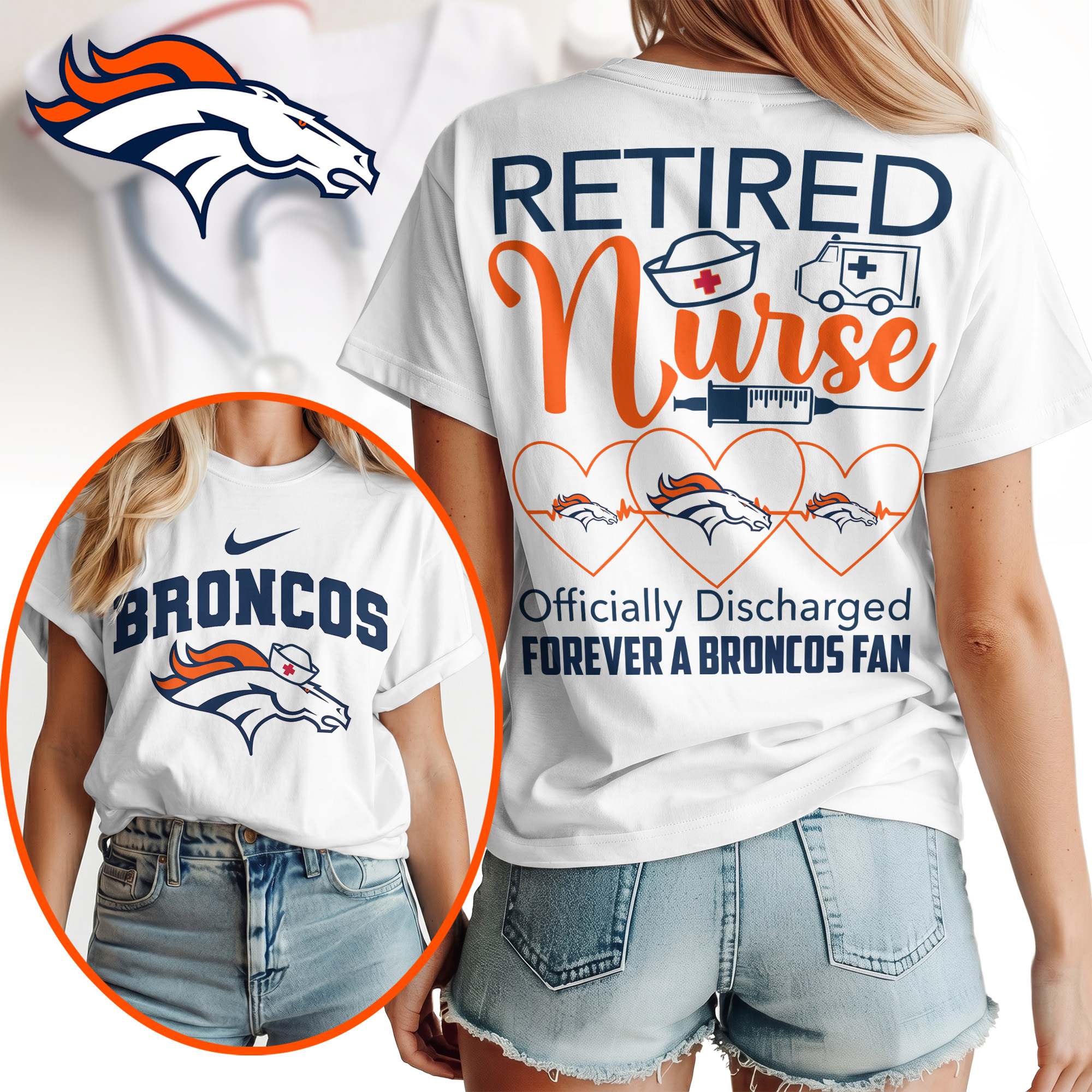 Denver Broncos | Premium NFL Retired Nurse Officially Discharged Women Shirt TTH200579 - Image 2