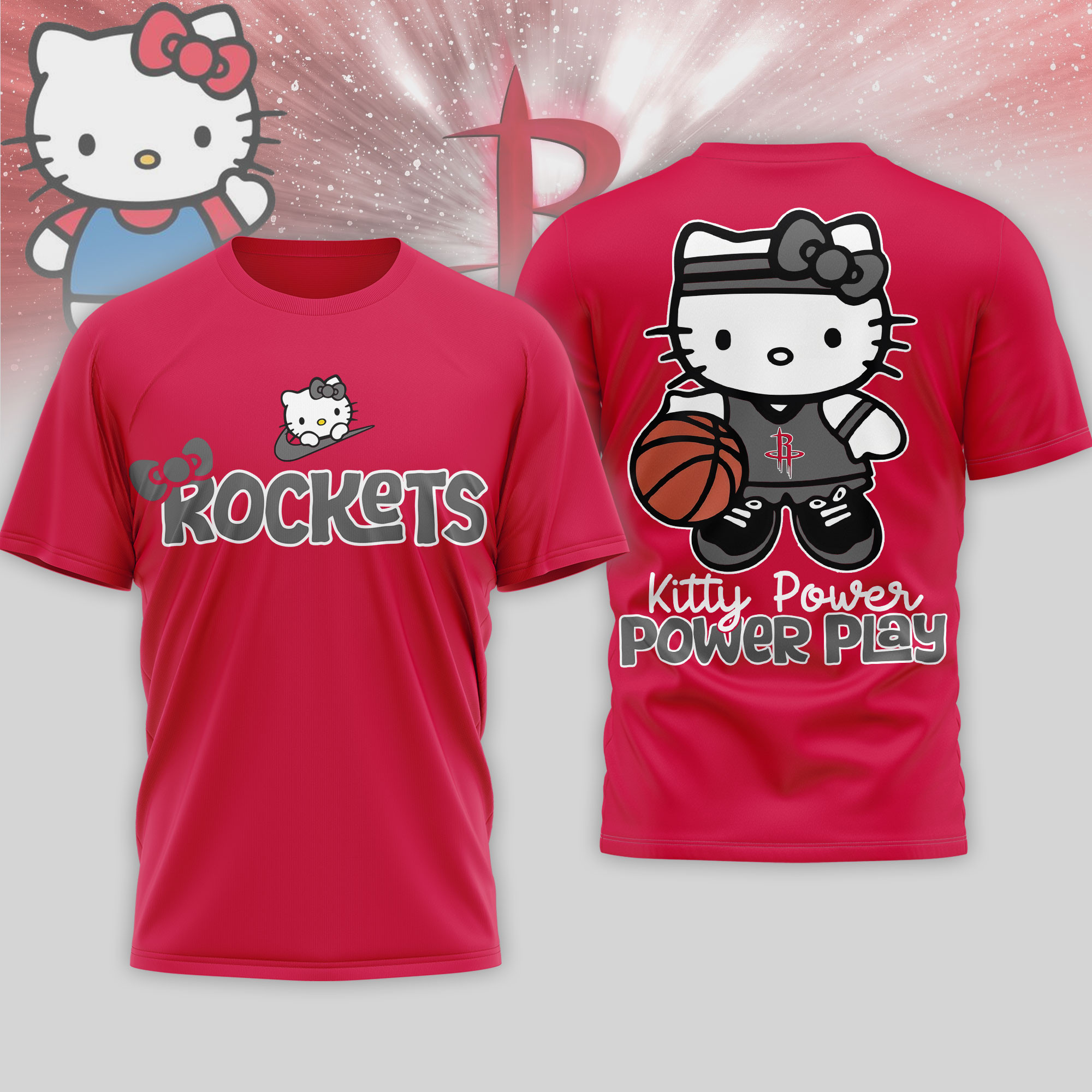 Houston Rockets | Premium NBA Hello Kitty Power Play 3D Shirt TTH210508 - Image 2